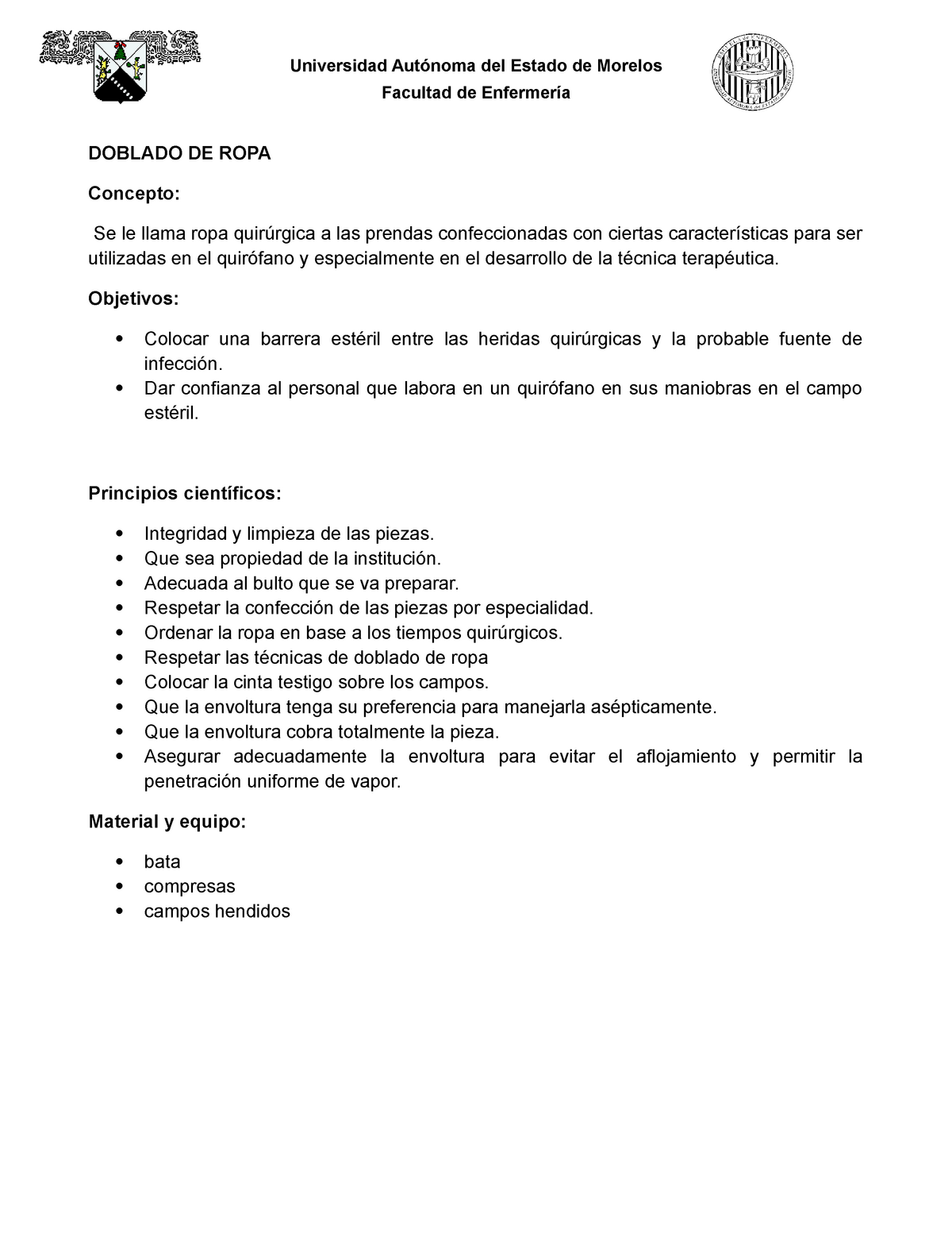 Doblado de ropa - Universidad Autónoma del Estado de Morelos Facultad de  Enfermería DOBLADO DE ROPA - Studocu