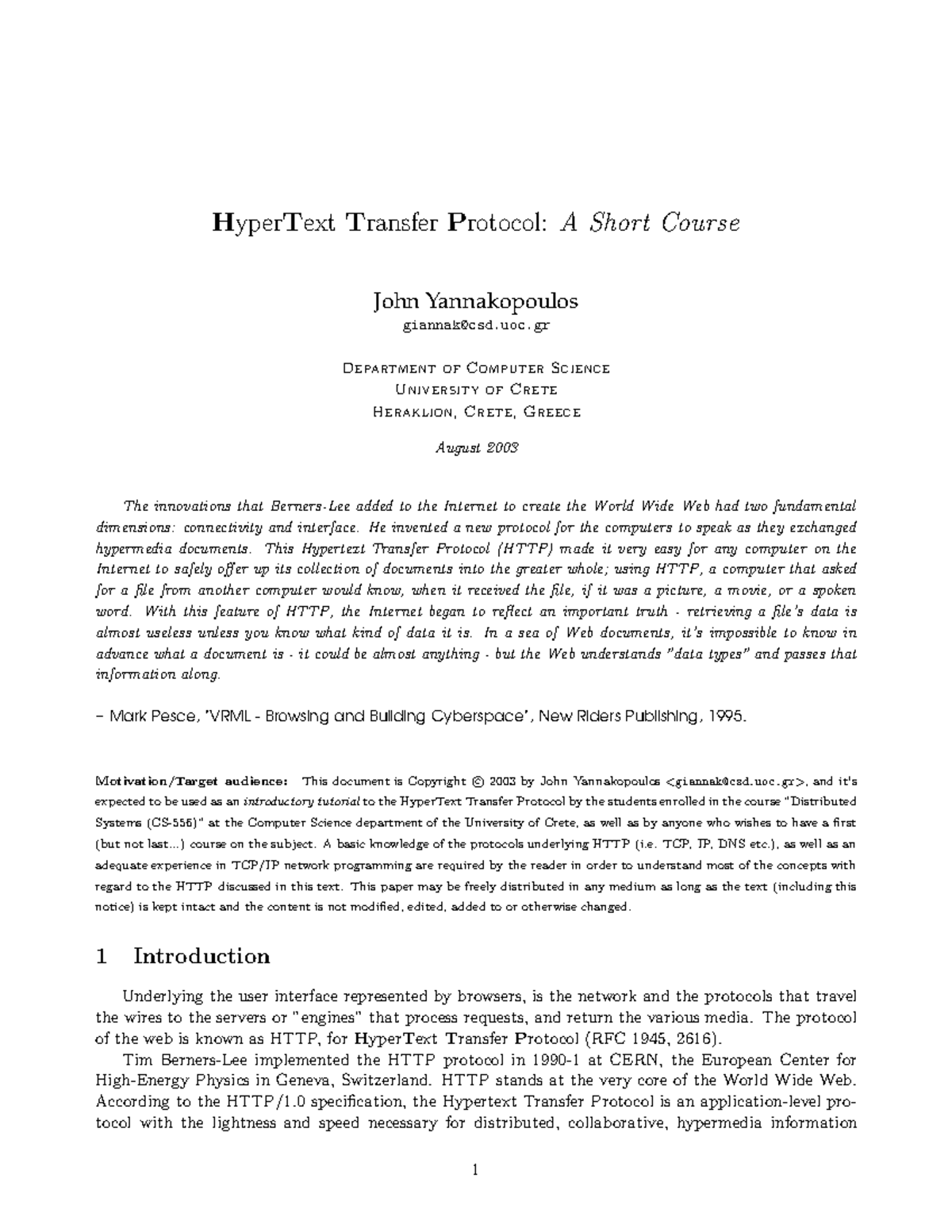 Http - Notes - HyperText TransferProtocol: A Short Course John ...
