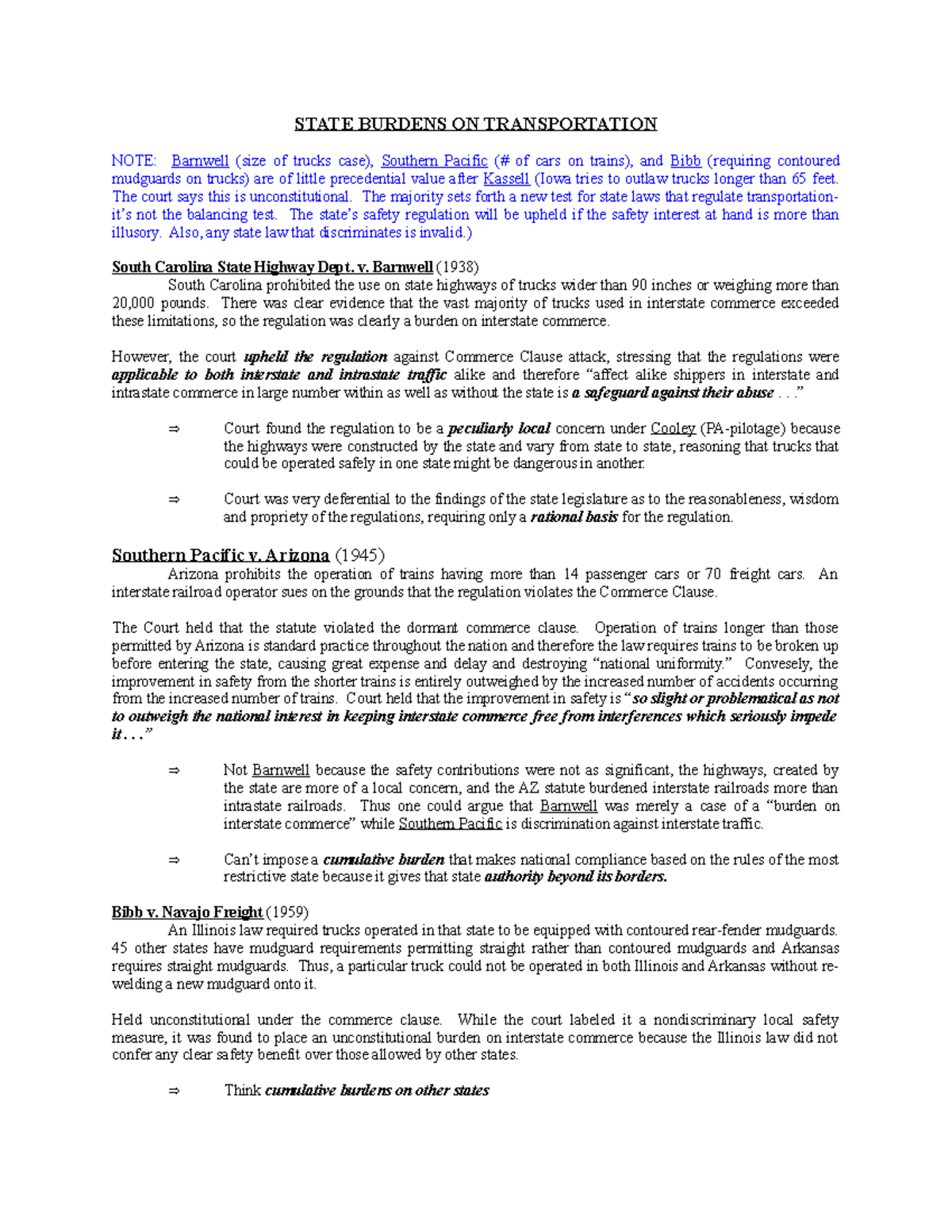 Constitutional Law Outline - 2 - STATE BURDENS ON TRANSPORTATION NOTE ...