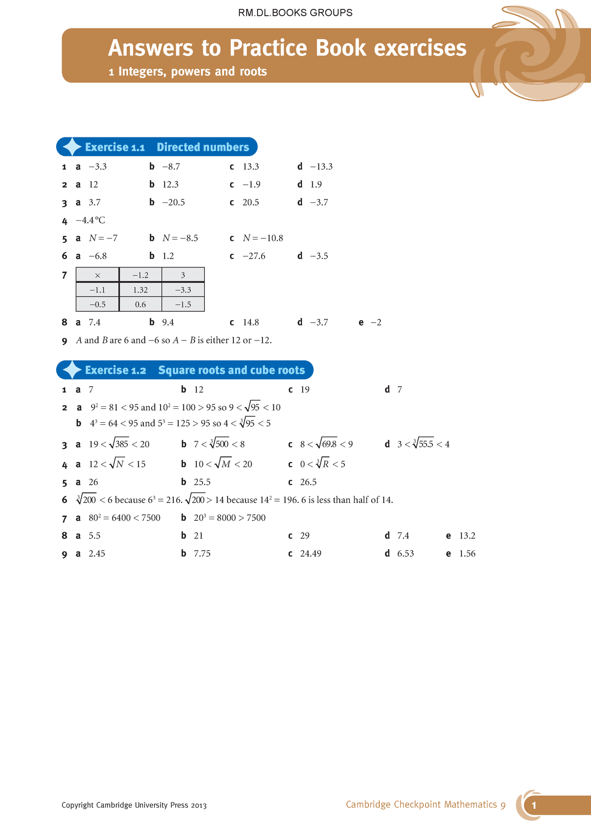 Answers Cambridge Checkpoint Mathematics Practicebook 9 - Copyright ...