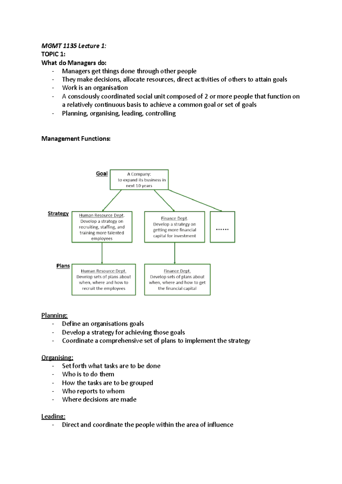 MGMT 1135 Lecture 1 - MGMT 1135 Lecture 1: TOPIC 1: What Do Managers Do ...