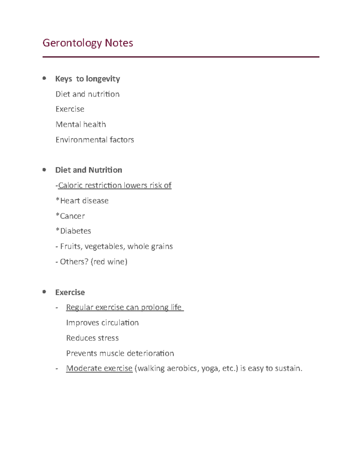 Gerontology Notes 8 - great class all the information is important for ...