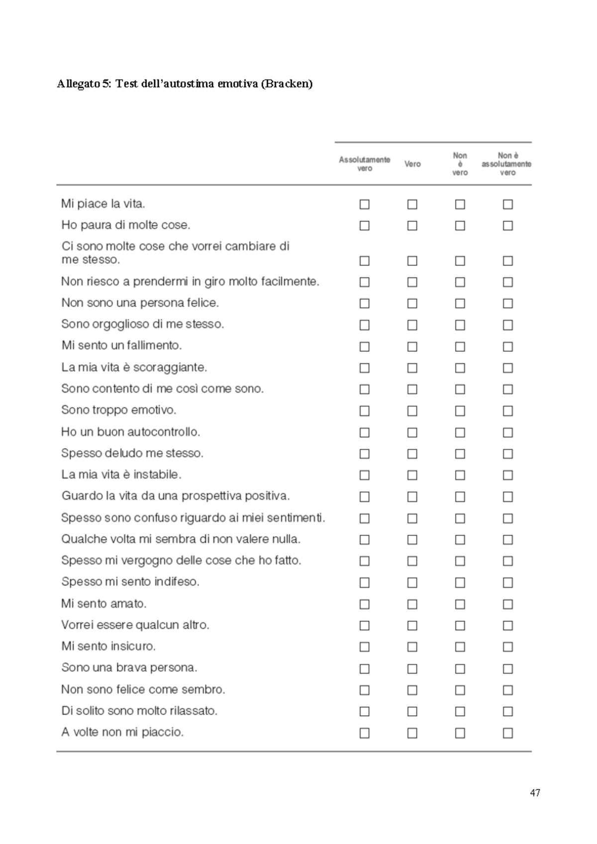 Autostima EMOT - test di valutazione - Test di Personalità - Università ...
