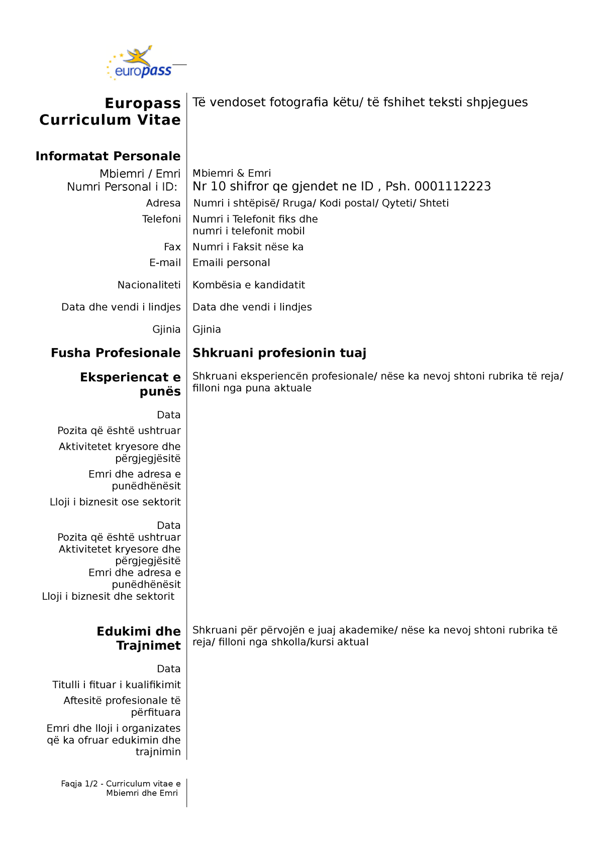 CV Europas-Shqip - Ethical Issues in Business - Europass Curriculum