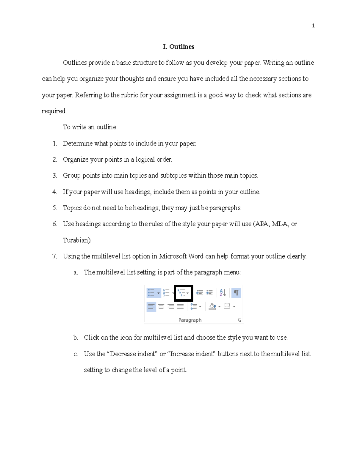 Writing-an-outline - Writing an outline template - I. Outlines Outlines ...