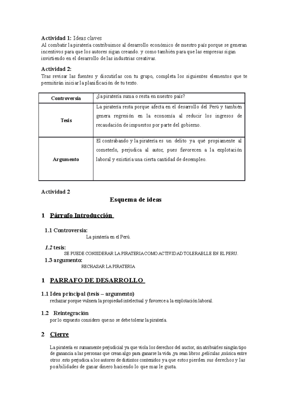 Controversia - feefer - Actividad 1: Ideas claves Al combatir la ...