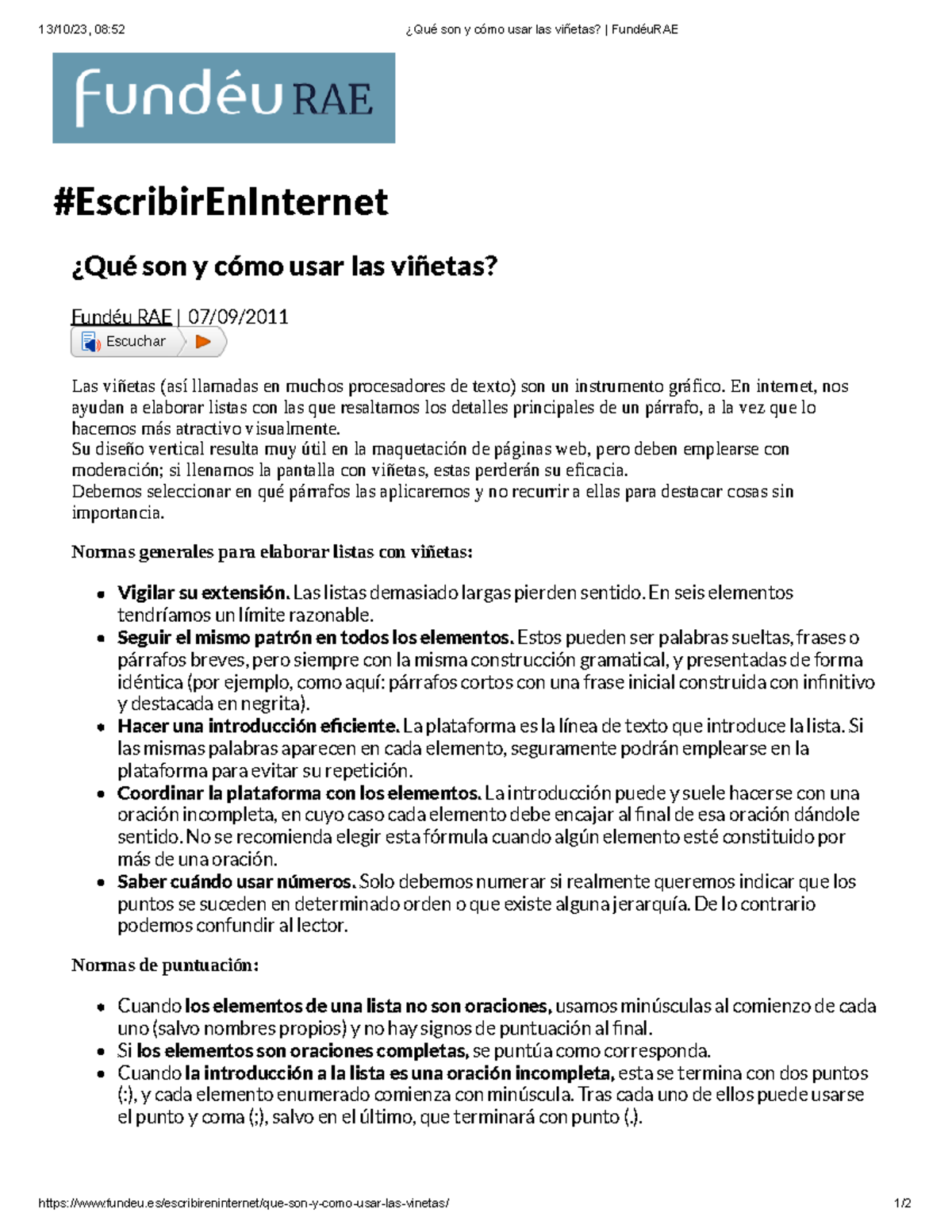 ¿Qué son y cómo usar las viñetas Fundéu RAE - 13/10/23, 08:52 ¿Qué son ...