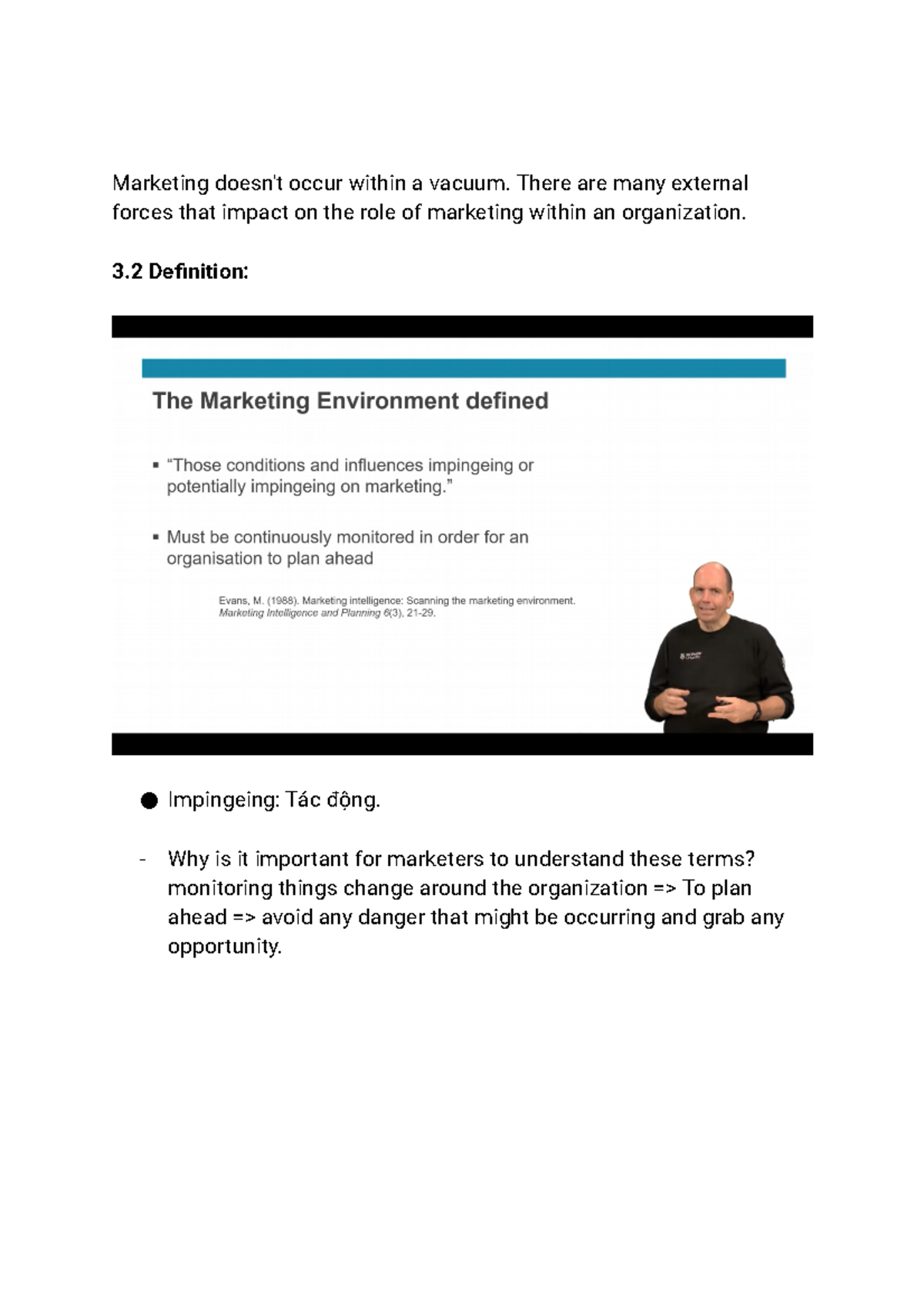 Lesson 3 The Marketing Environment (Lecture Note) Marketing doesn't