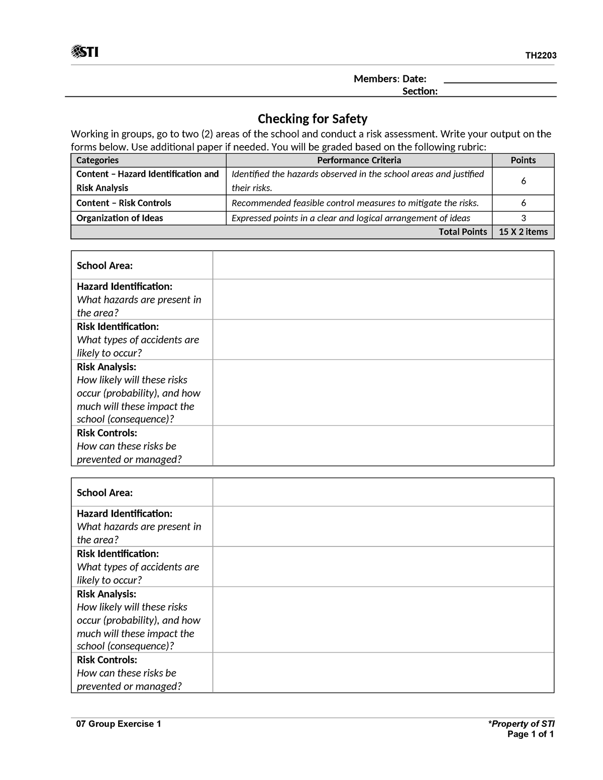 07 Group Exercise 1 - TH Checking for Safety Working in groups, go to ...