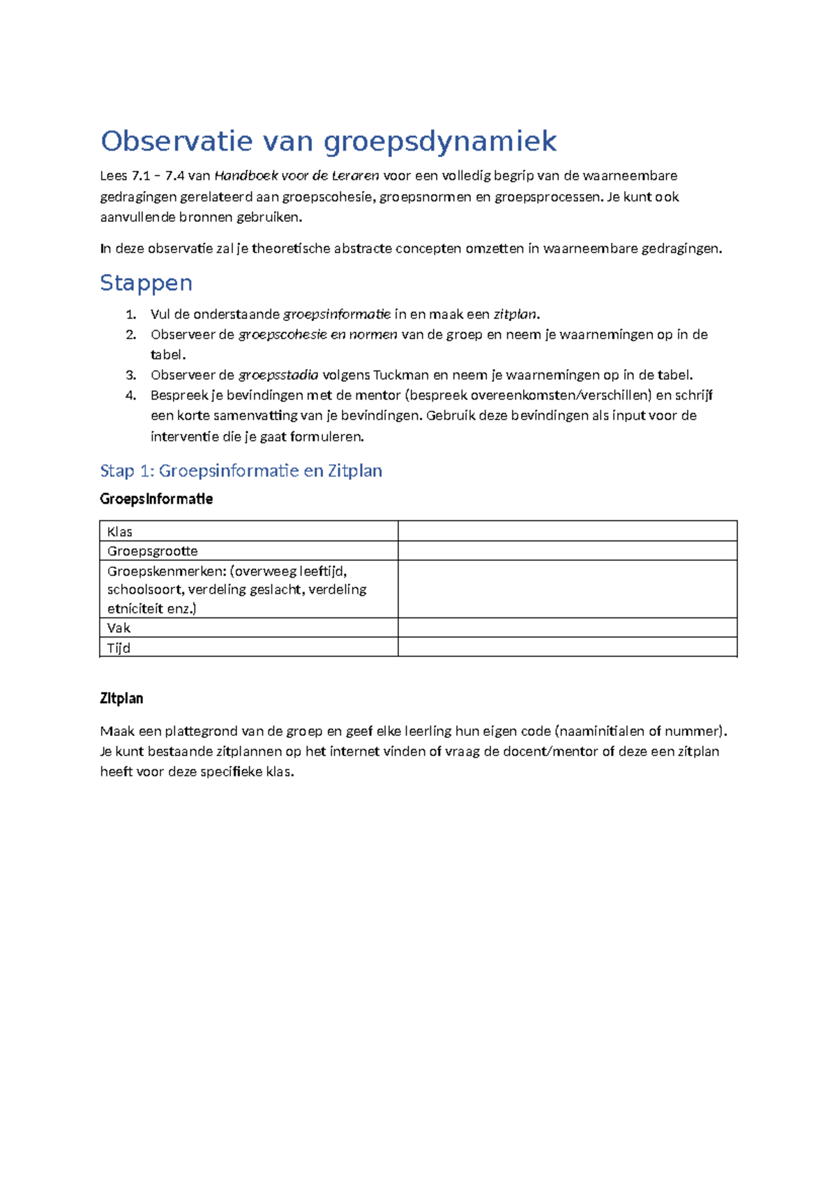 Observatieformulier Groepsdynamiek - Observatie Van Groepsdynamiek Lees ...