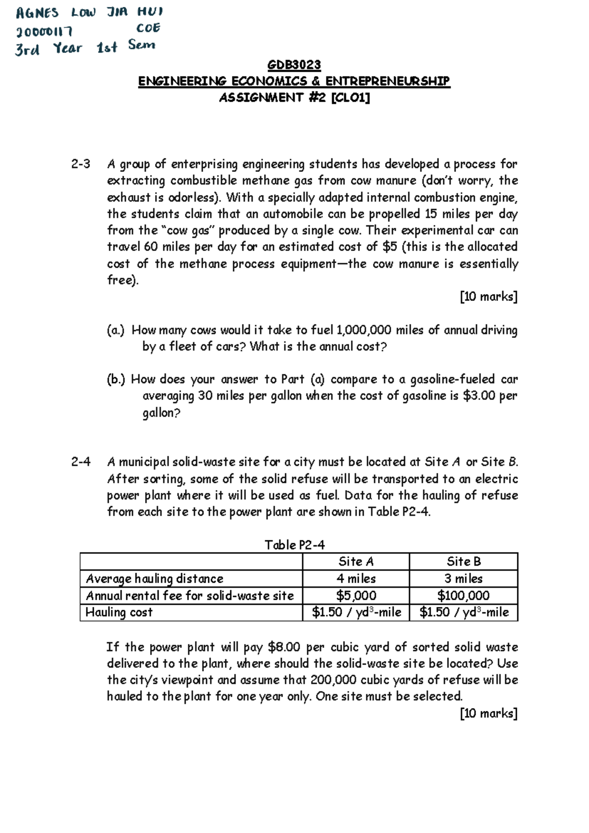 Eee Assignment 2 Jan 23 Gdb Engineering Economics Entrepreneurship Assignment 2 Clo1 2 3 Eee Assignment 2 Jan 23 Gdb Engineering Economics Entrepreneurship Assignment 2 Clo1 2 3