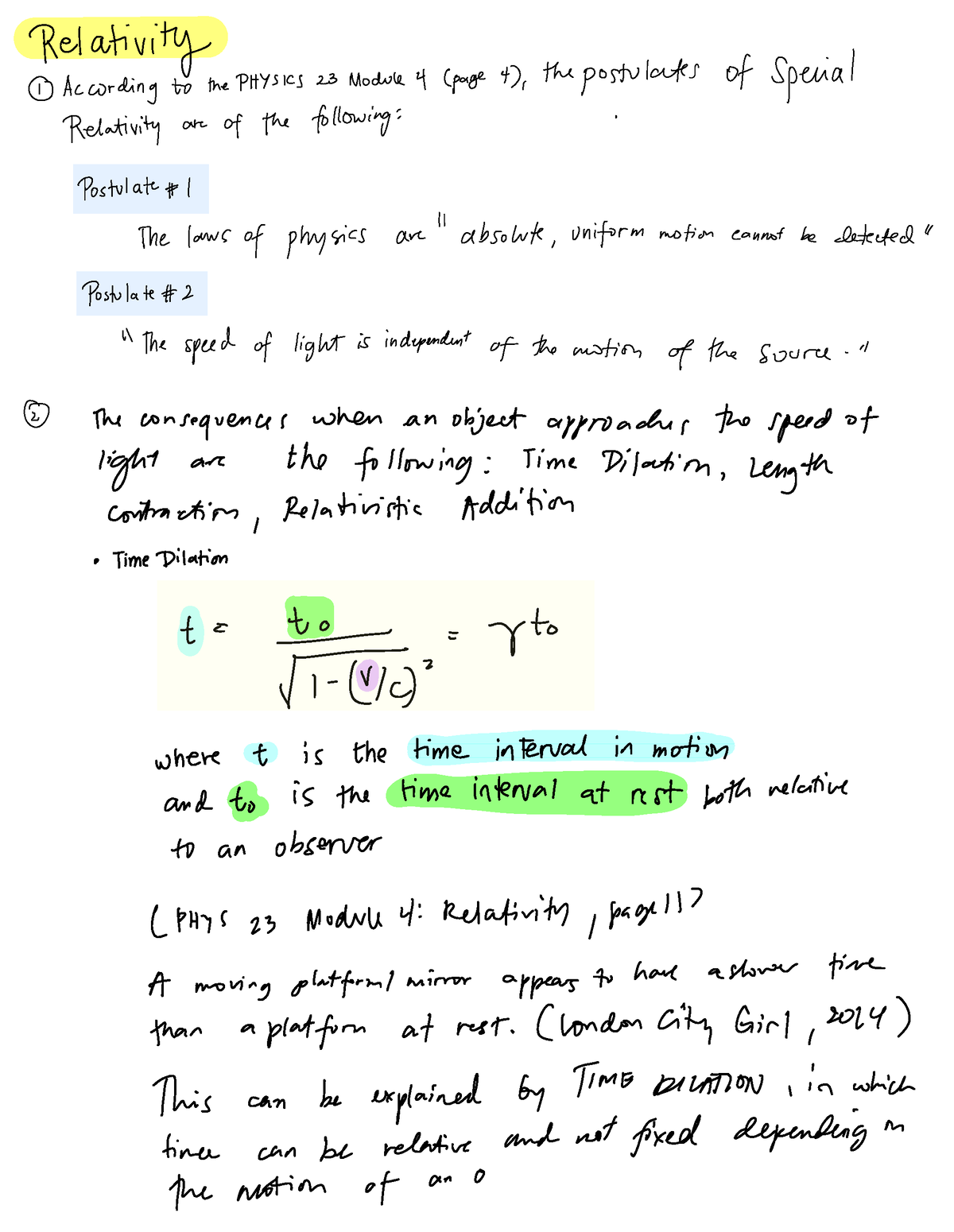 Lecture Notes On Relativity - Relativity 0 According To The PHYSICS 23 ...