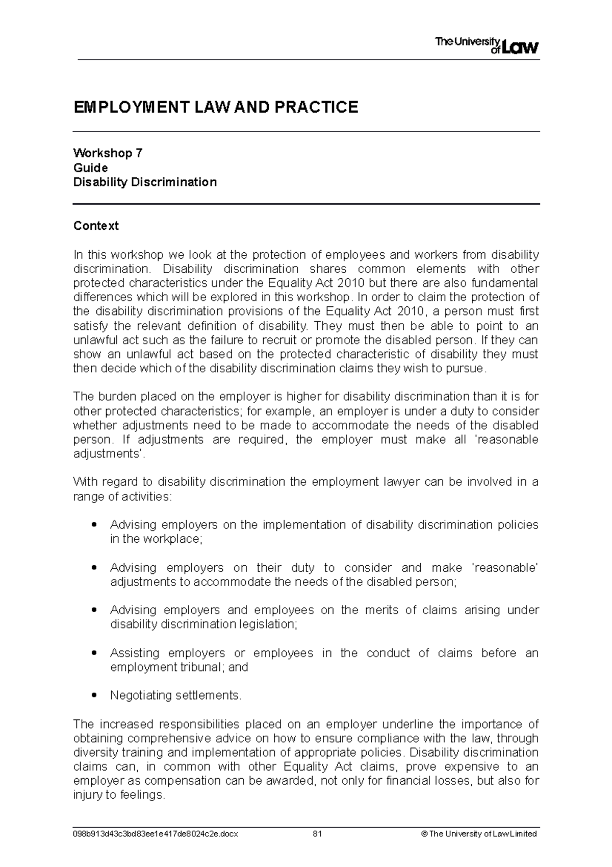 1920 emp ws07 ce01 guide t - EMPLOYMENT LAW AND PRACTICE Workshop 7 ...