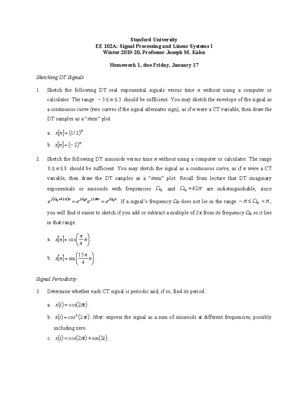 Stanford University EE 102A Signal Processing and Linear Systems I