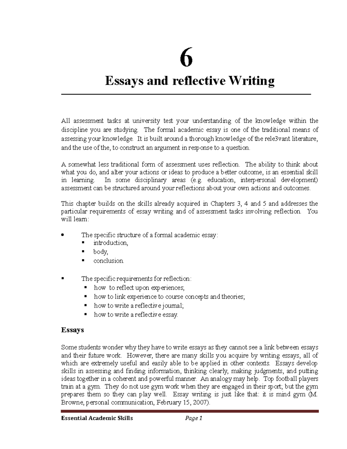 CH6 - Notes for academic purposes - 6 Essays and reflective Writing All ...