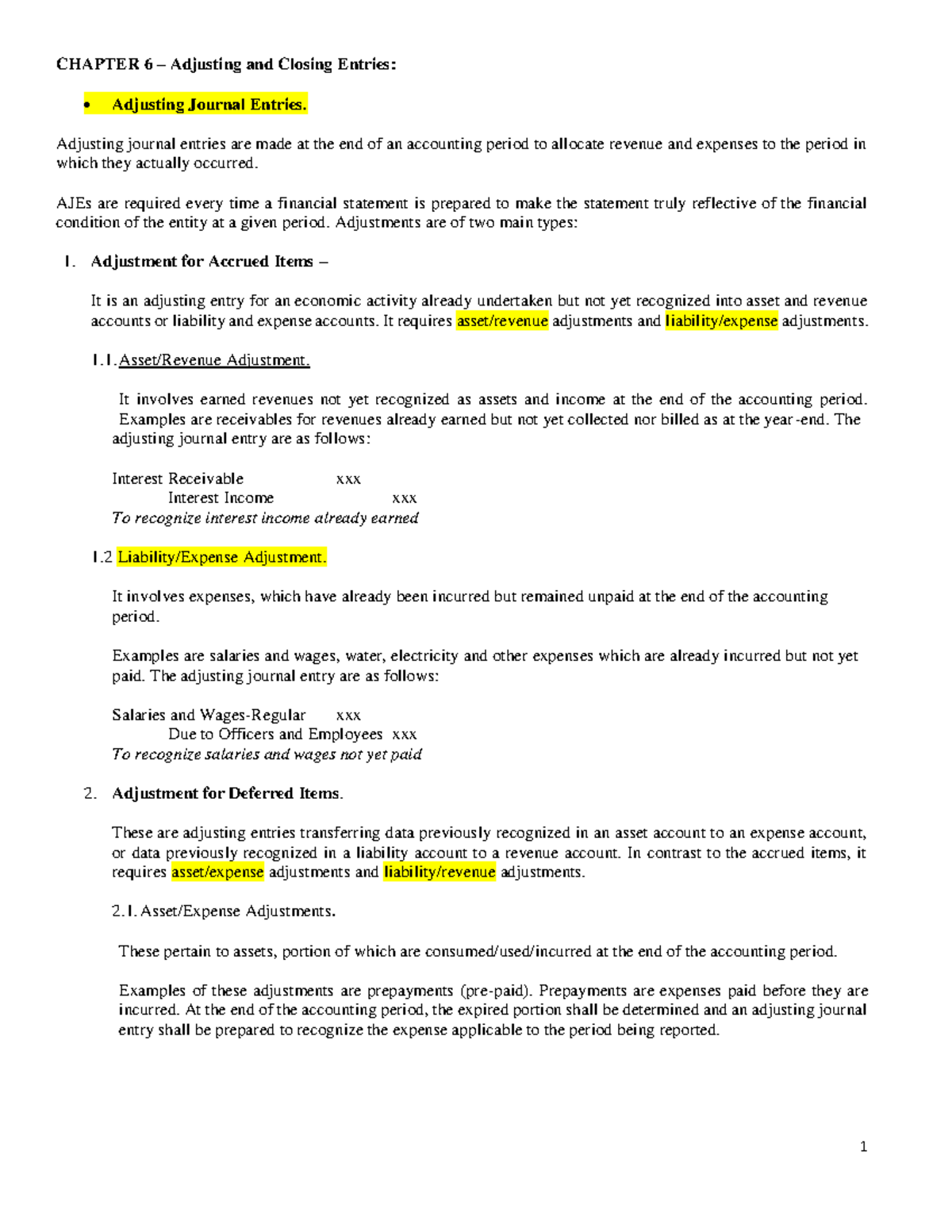 Chapter-6 Adjusting-Closing-Entries - CHAPTER 6 – Adjusting and Closing ...