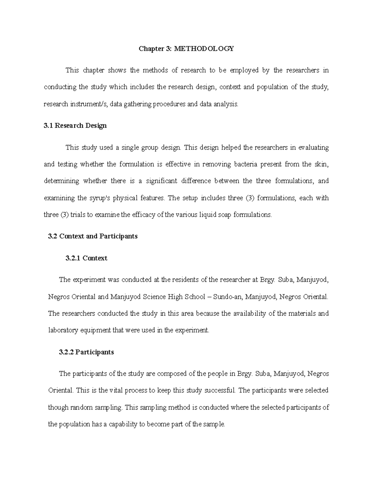 Quantitative Chapter 3 Methodology - Chapter 3: METHODOLOGY This ...