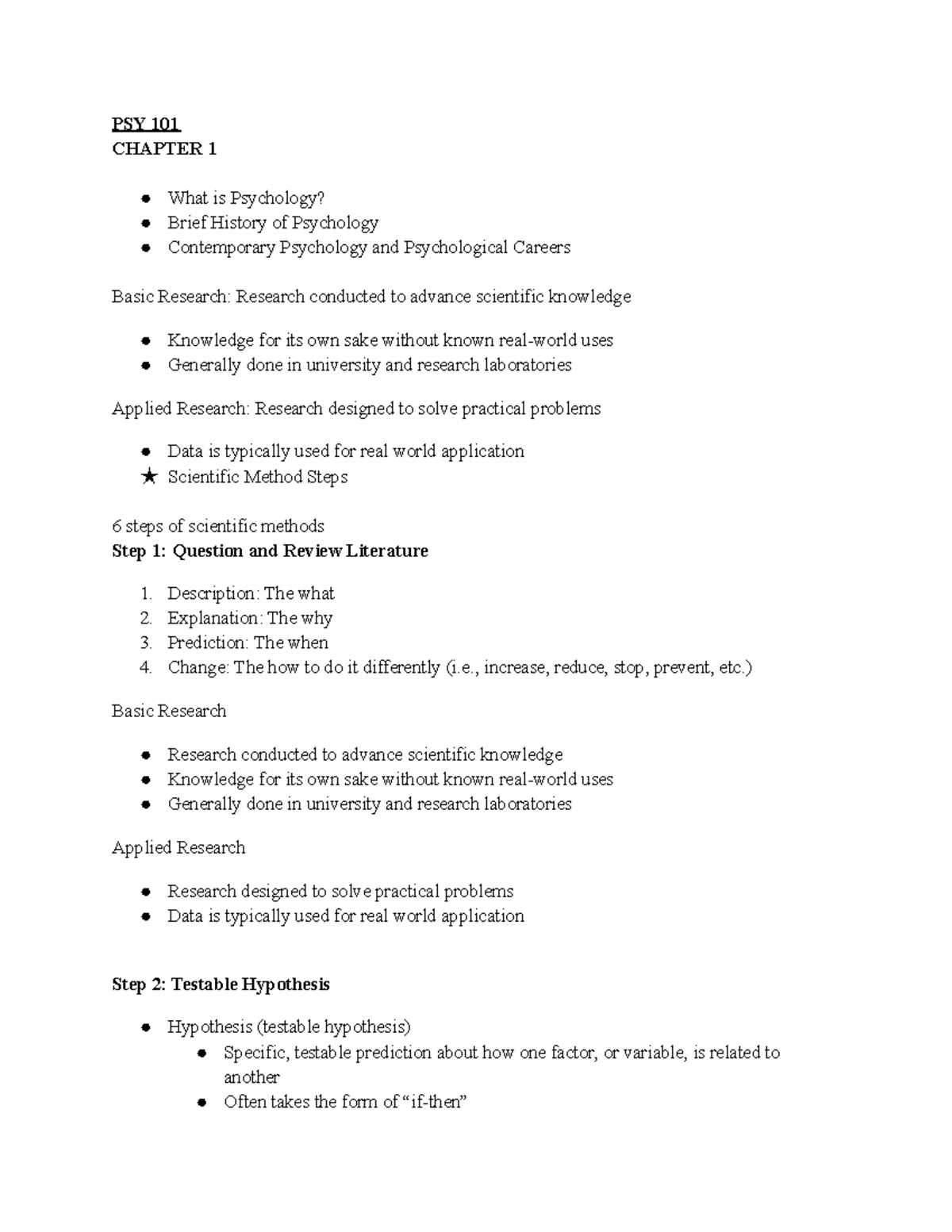 PSY 101 - LECTURE NOTES - PSY 101 CHAPTER 1 What Is Psychology? Brief ...