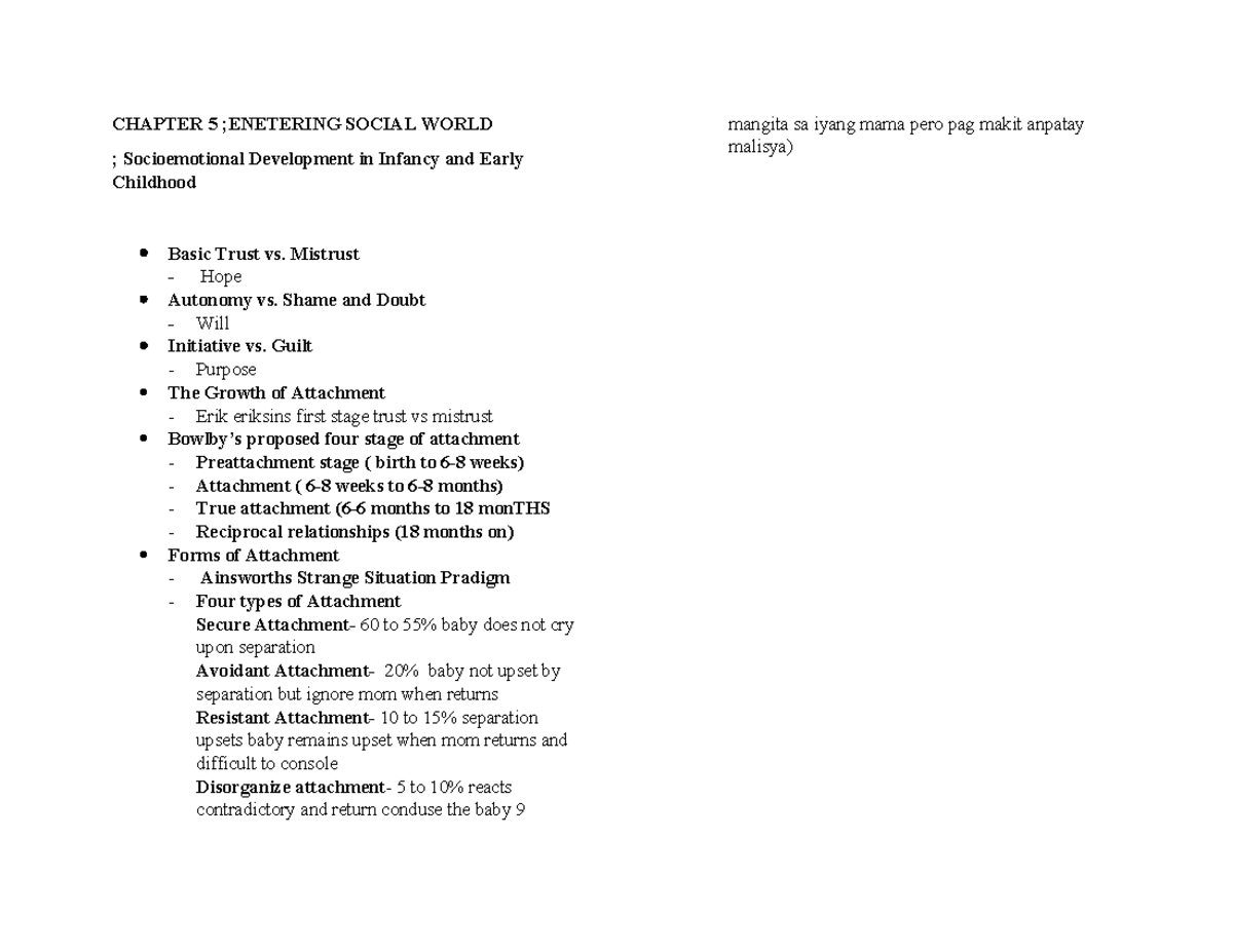 CHAPTER 4 AND 5 NOTES - CHAPTER 5 ;ENETERING SOCIAL WORLD ...