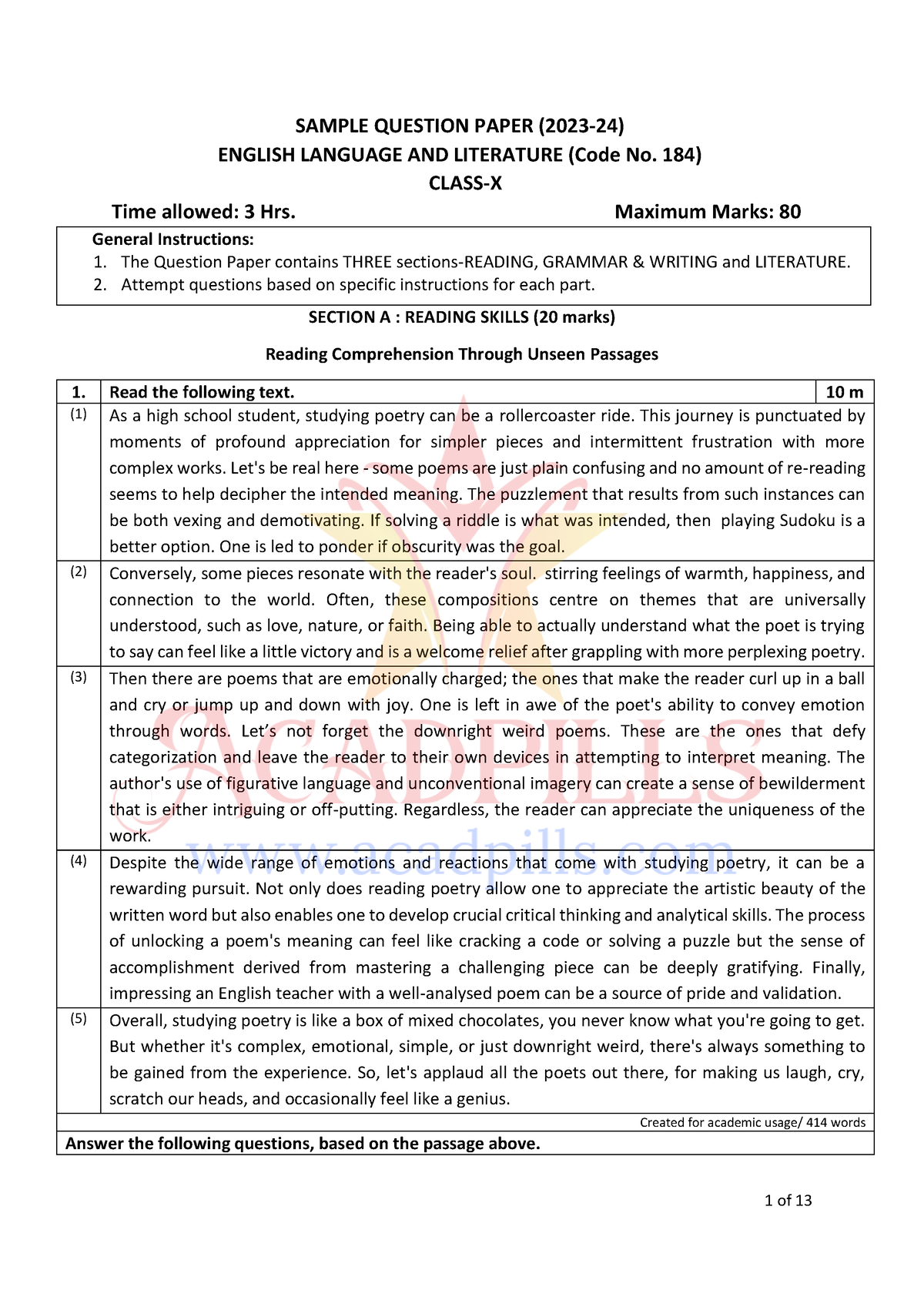 English Language And Litrature SQP 2024 SAMPLE QUESTION PAPER 2023   Thumb 1200 1697 