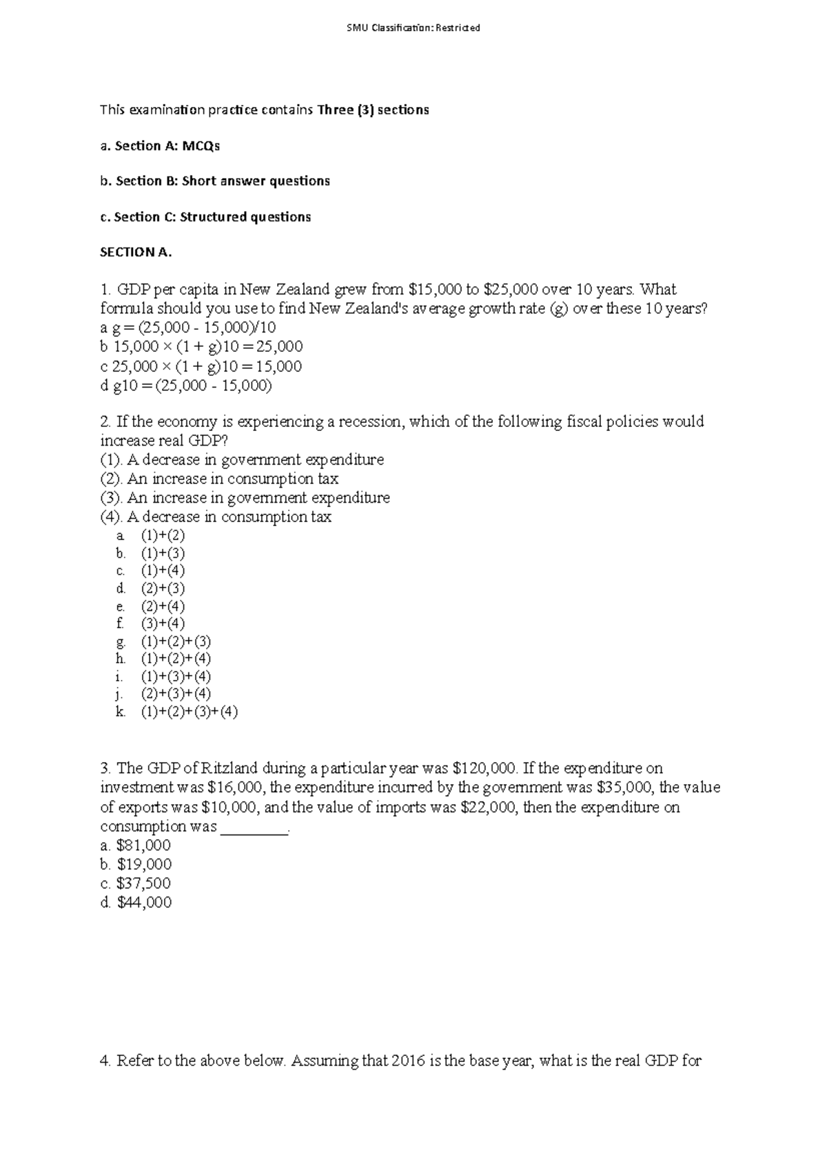 Midterm Practice - This Examinaion Pracice Contains Three (3) Secions A ...