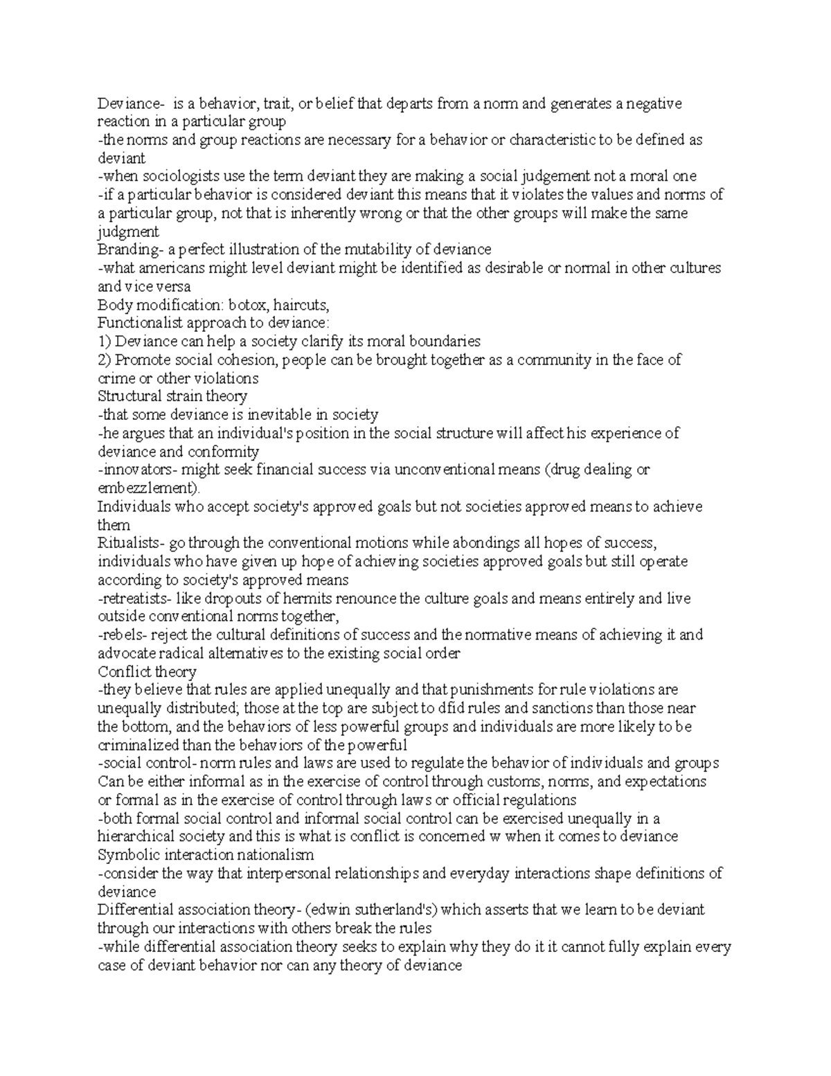 Chapter 6 notes The Real World an Introduction to Sociology Deviance is a behavior, trait
