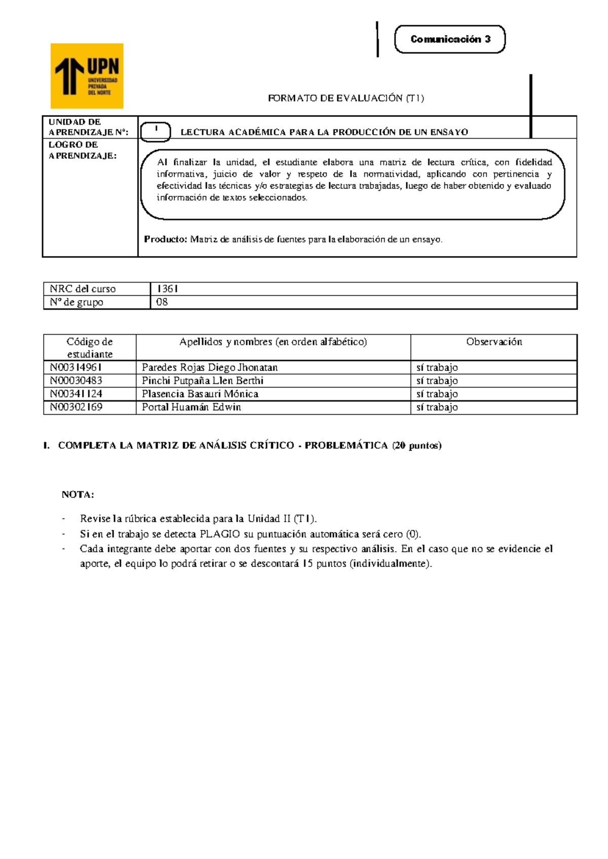 T1 Com 3 Formato DE Entrega+(2),+mo+ - FORMATO DE EVALUACIÓN (T1 ...