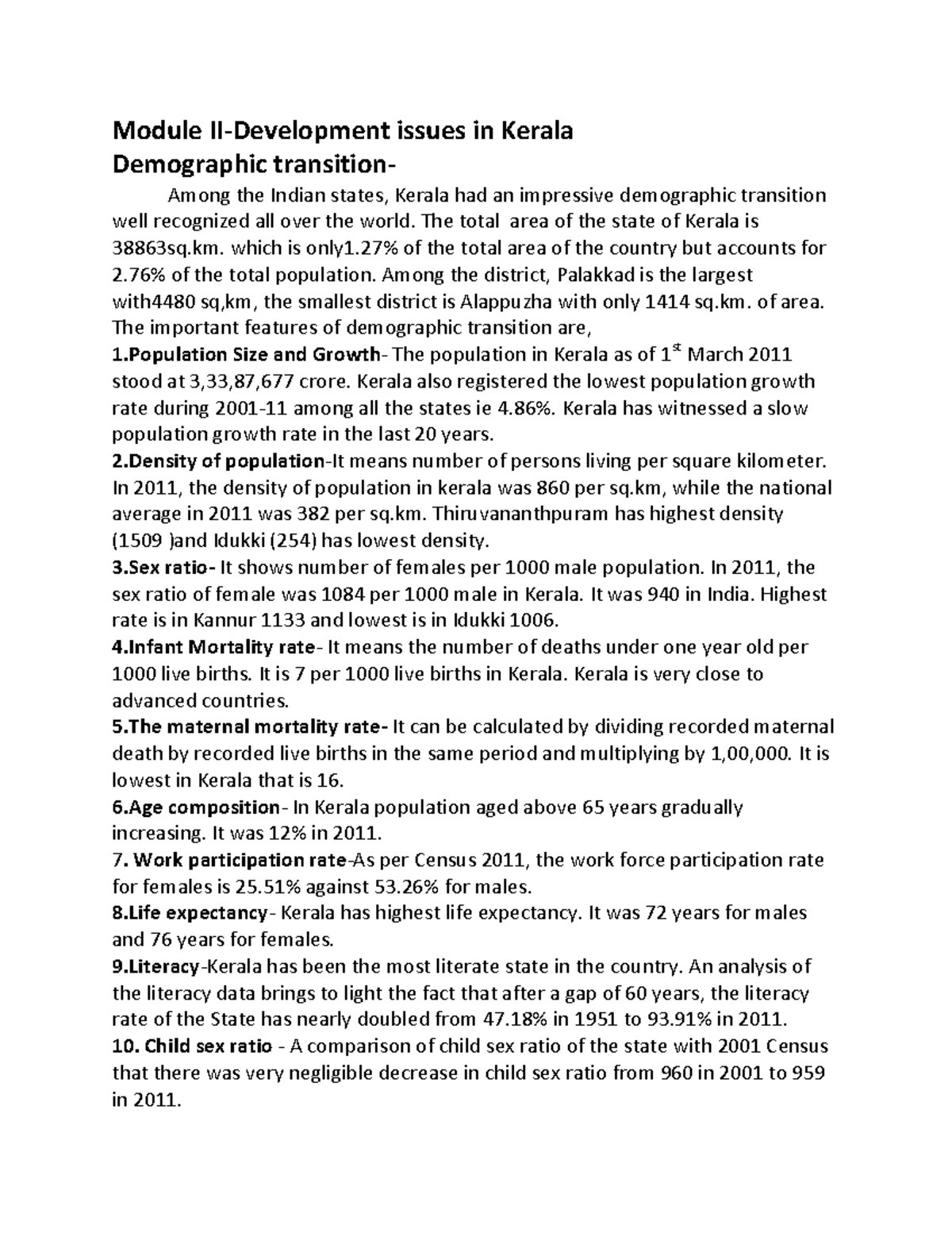 Module II Kerala Economy Module II Development Issues In Kerala 