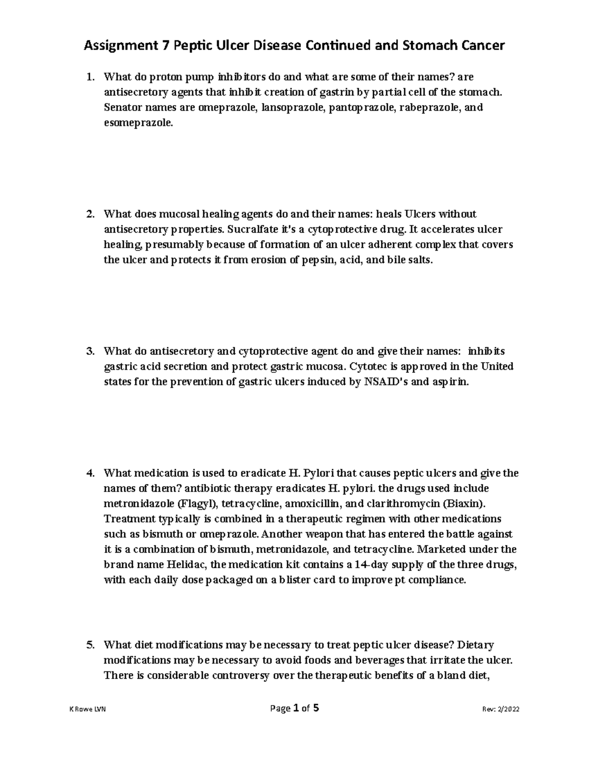 Assignment 7 Gastritis Continued and Stomach Cancer - What do proton ...