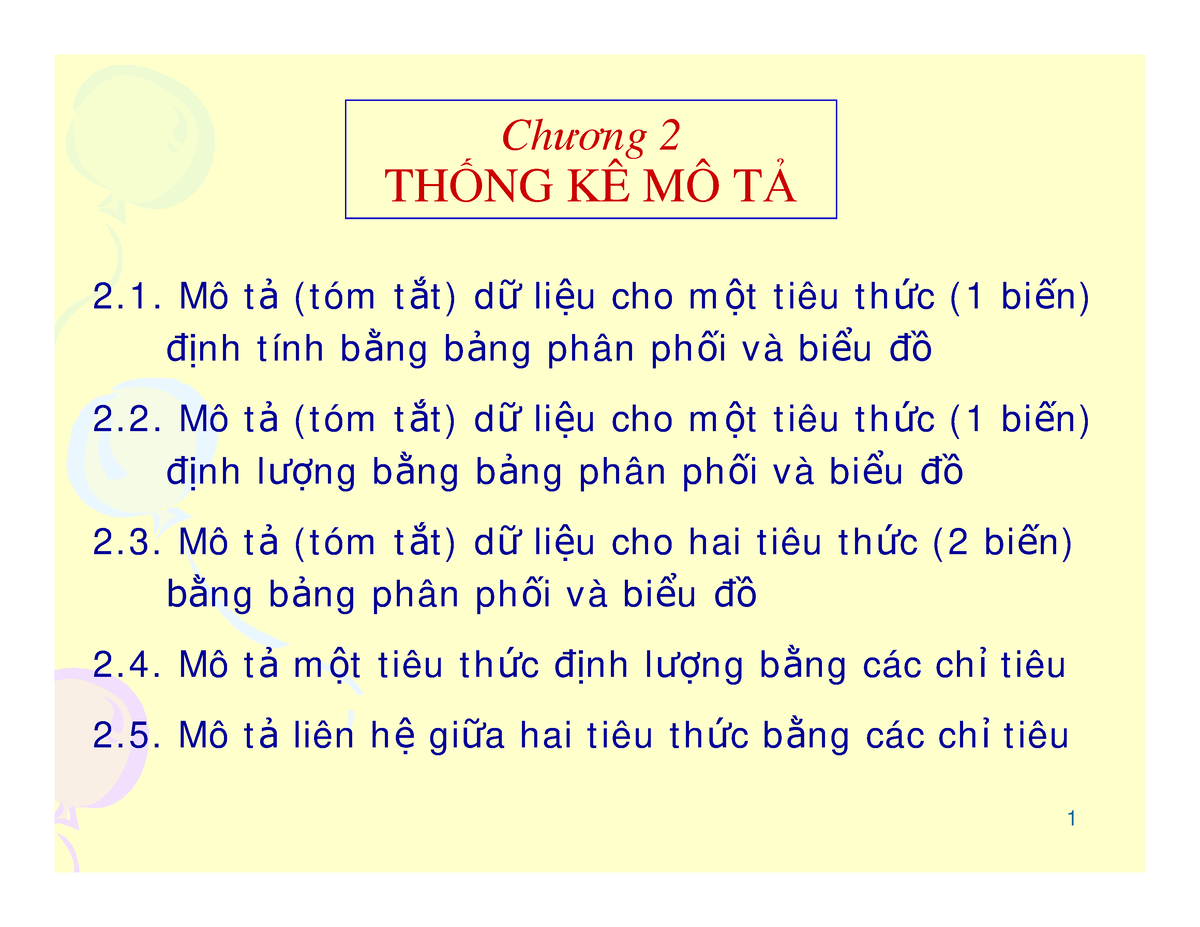 Chuong 2 - Hhh - Mô T ¿ ( T óm T ¿t ) Dÿ Lißu Cho M ßt T Iêu T Hÿc ( 1 ...