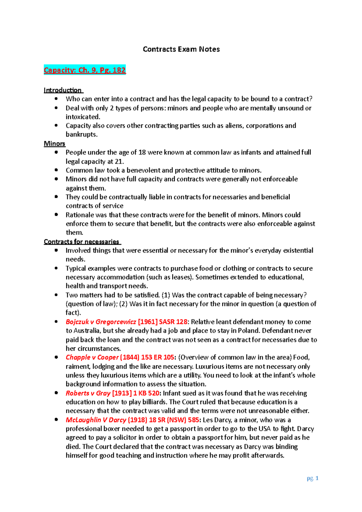 Contracts-Exam-Notes 1 - Contracts Exam Notes Capacity: Ch. 9, Pg. 182 ...