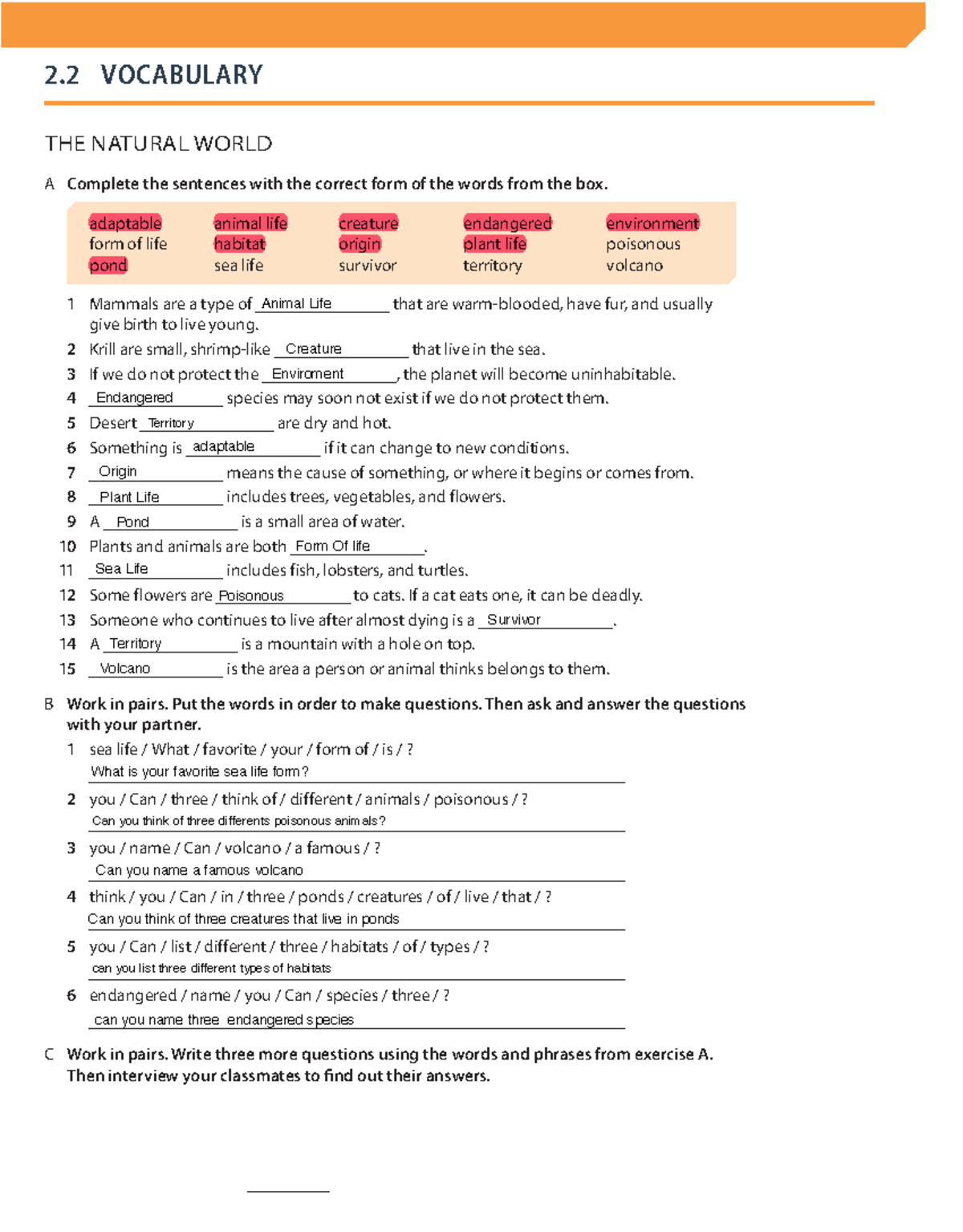 BUS Program Evolve 5 Lesson Plan 2 Handout 2 - THE NATURAL WORLD A ...