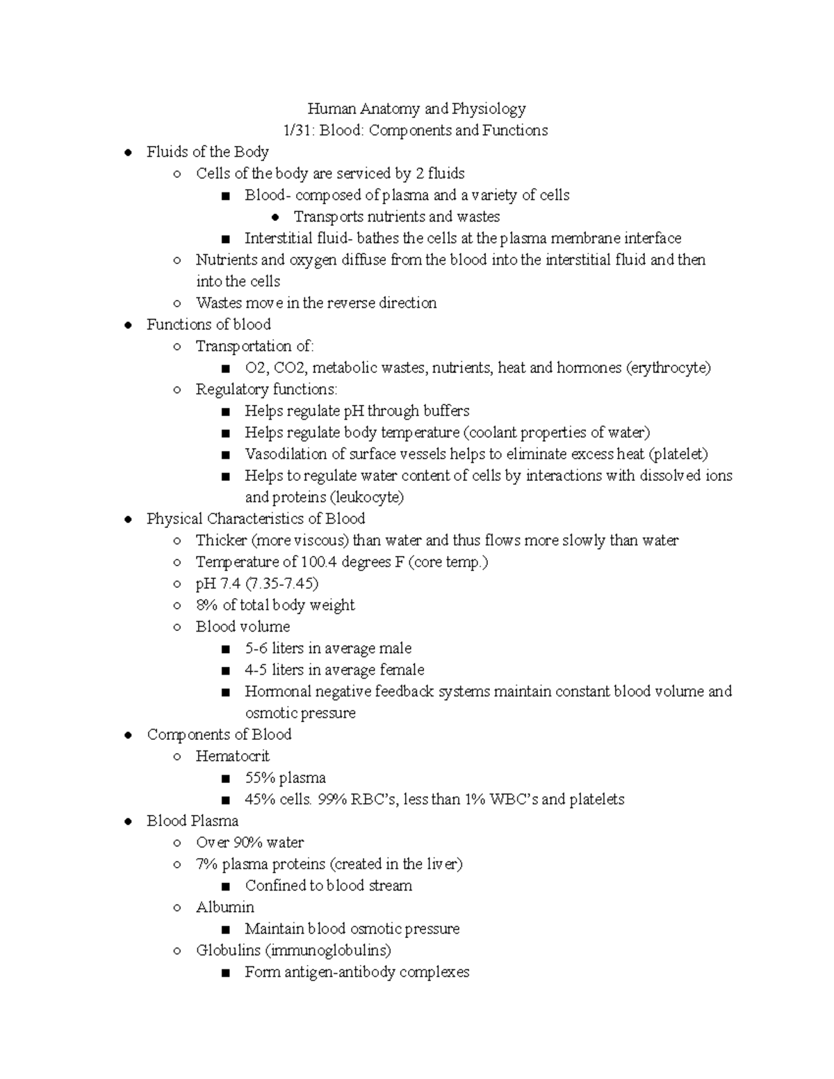 Blood: Components and Functions Lecture Notes - Human Anatomy and ...