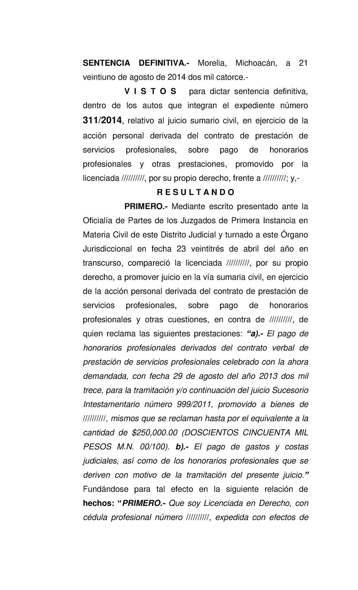 Caso Semana 1 (elaborar contrato) - SENTENCIA DEFINITIVA.- Morelia ...