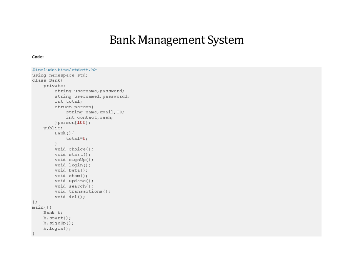 Bank Management System final - Code: #include Bank Management System ...