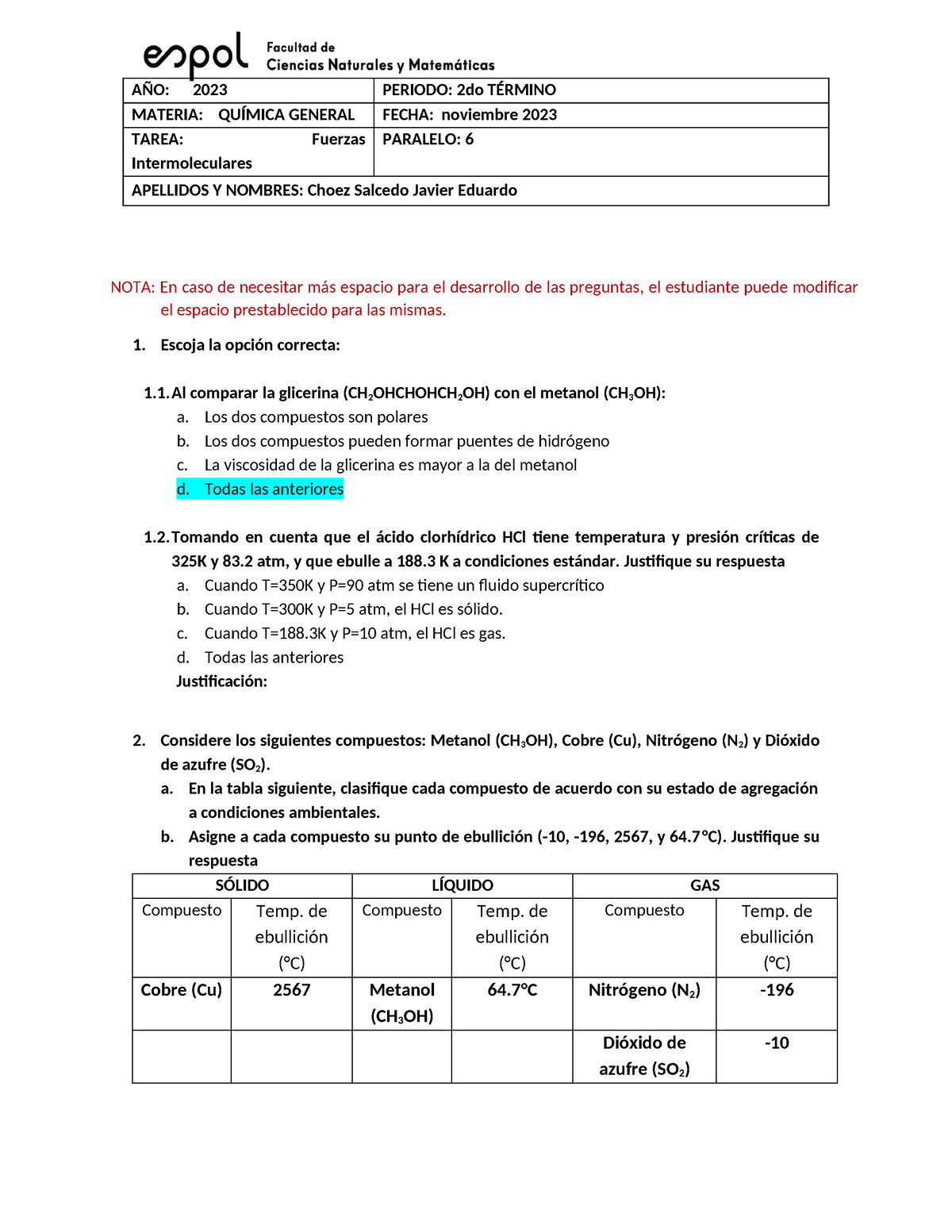 Tarea #2 Liquidos Y Solidos - Estudiantes - AÑO: 2023 PERIODO: 2do ...