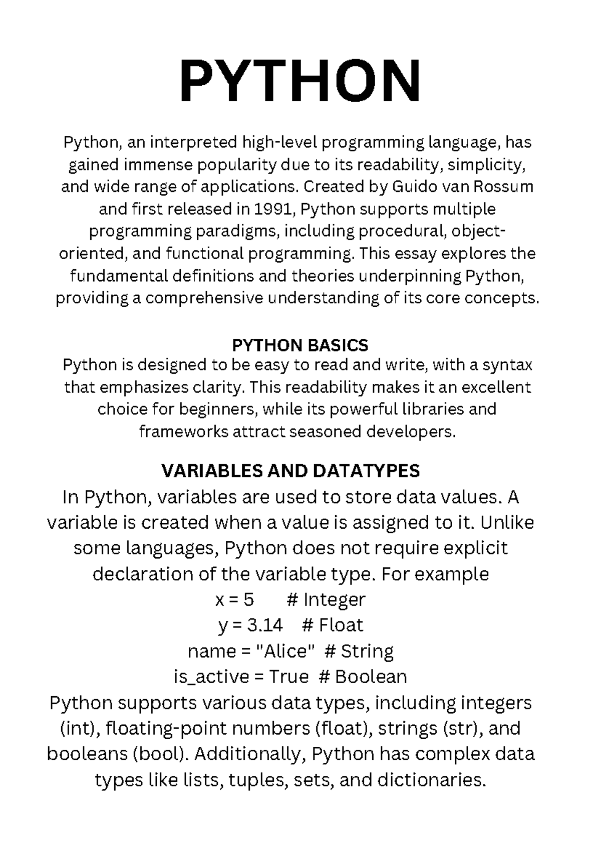 Python basics 1 - PYTHON Python, an interpreted high-level programming ...