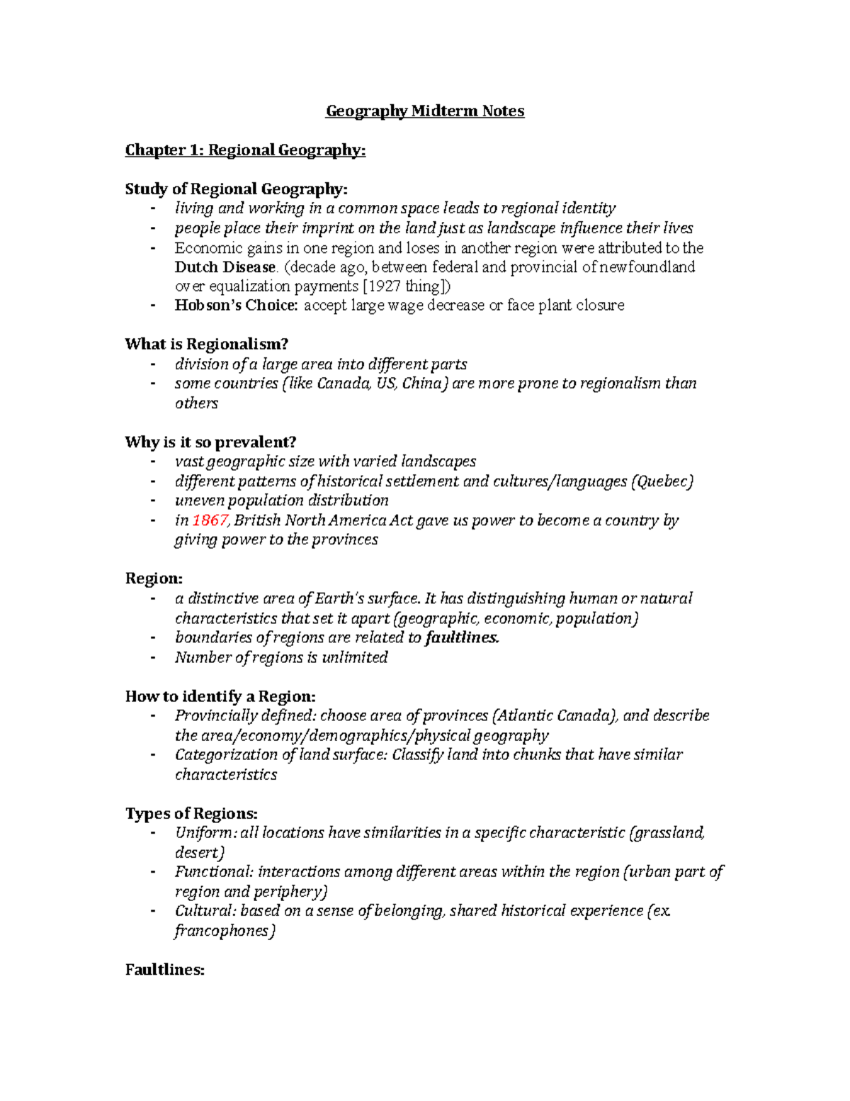 Geography Final Notes - Geography Midterm Notes Chapter 1: Regional ...