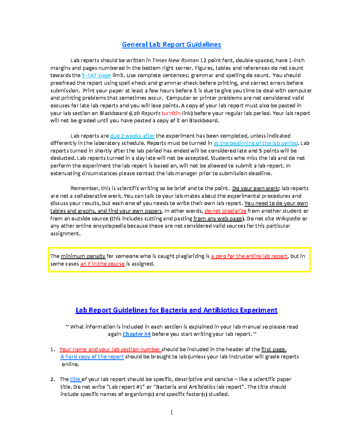 BISC 120 Bacteria and Antibiotics Lab Report Guidelines 1 General Lab