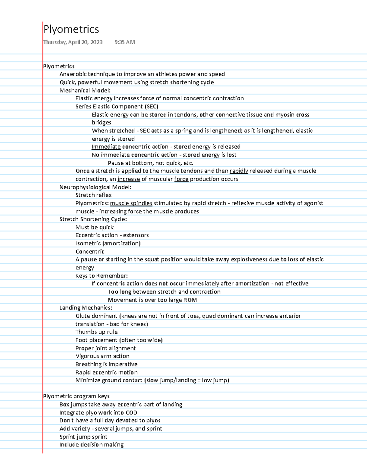 Plyometrics Notes - Plyometrics Anaerobic technique to improve an ...