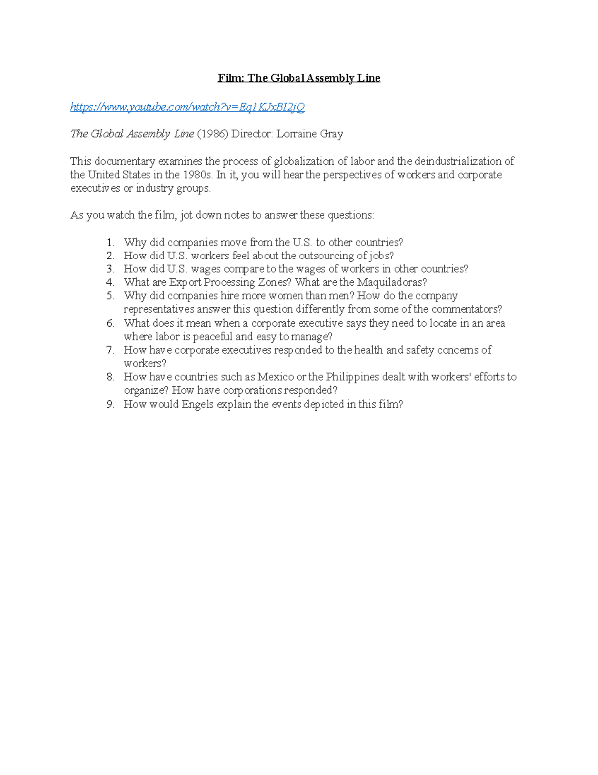 The Global Assembly Line Film The Global Assembly Line youtube/watch