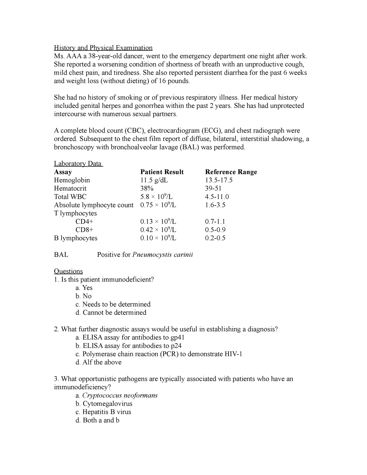 exercise 7 9 case study history and physical examination findings