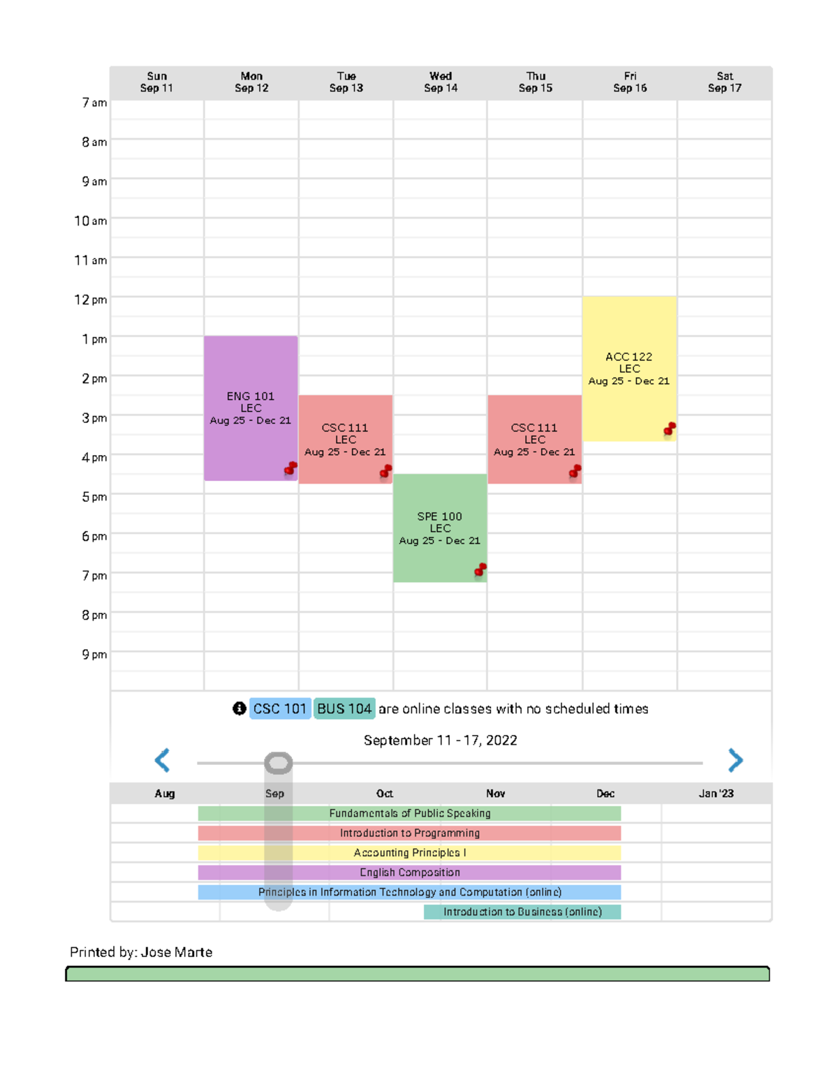 Schedule Builder - My class notes6 - ! CSC 101 BUS 104 are online