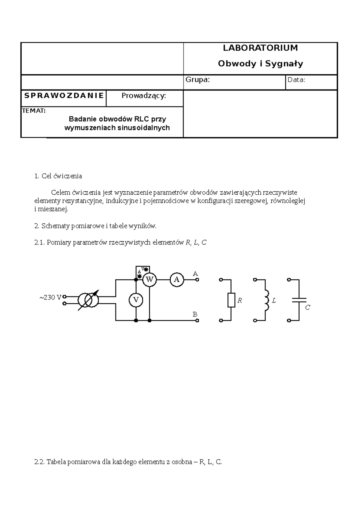 Badanie Obwodów RLC - elektrotecnika - LABORATORIUM Obwody i Sygnały ...