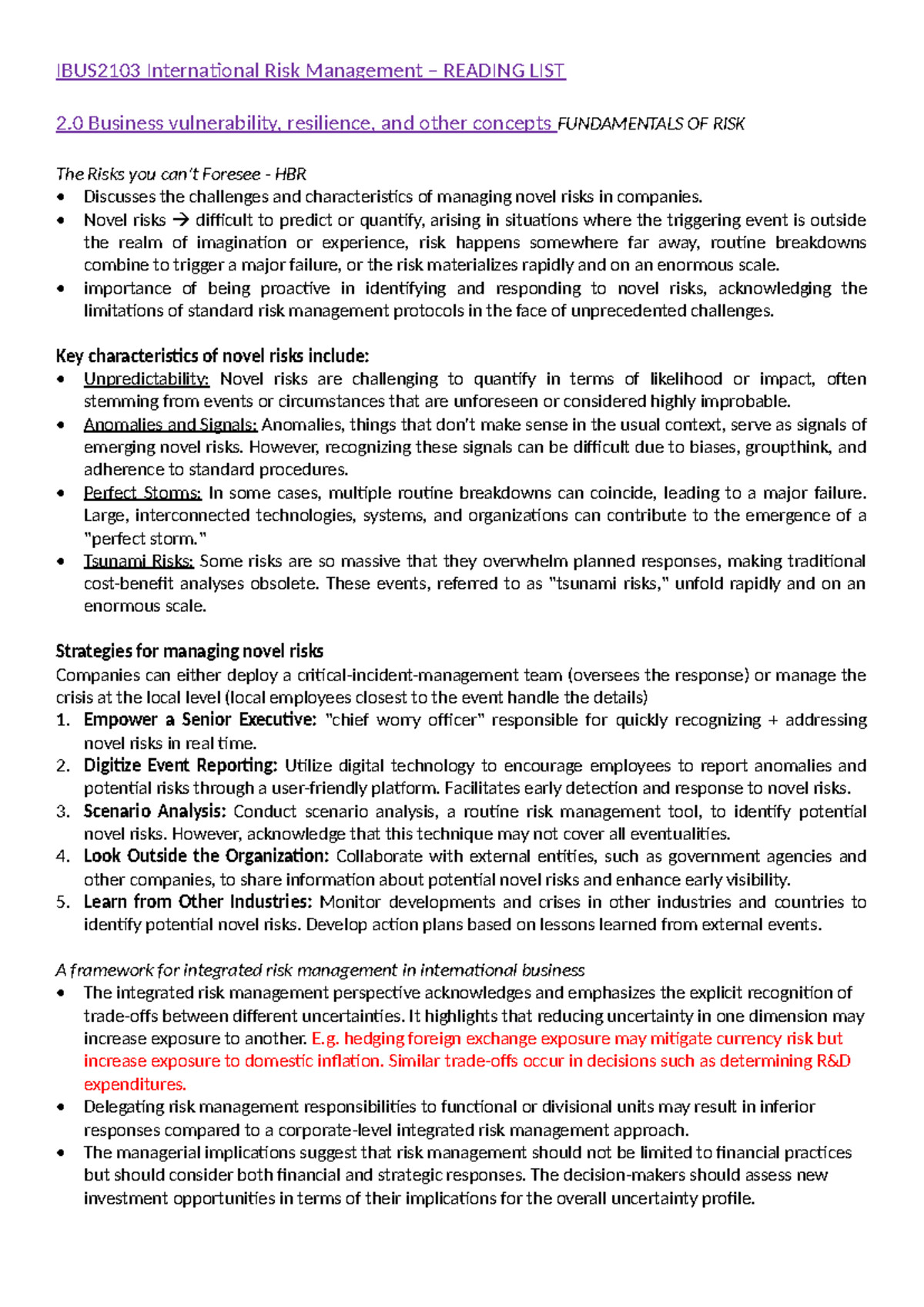 IBUS2103 reading notes - IBUS2103 International Risk Management ...