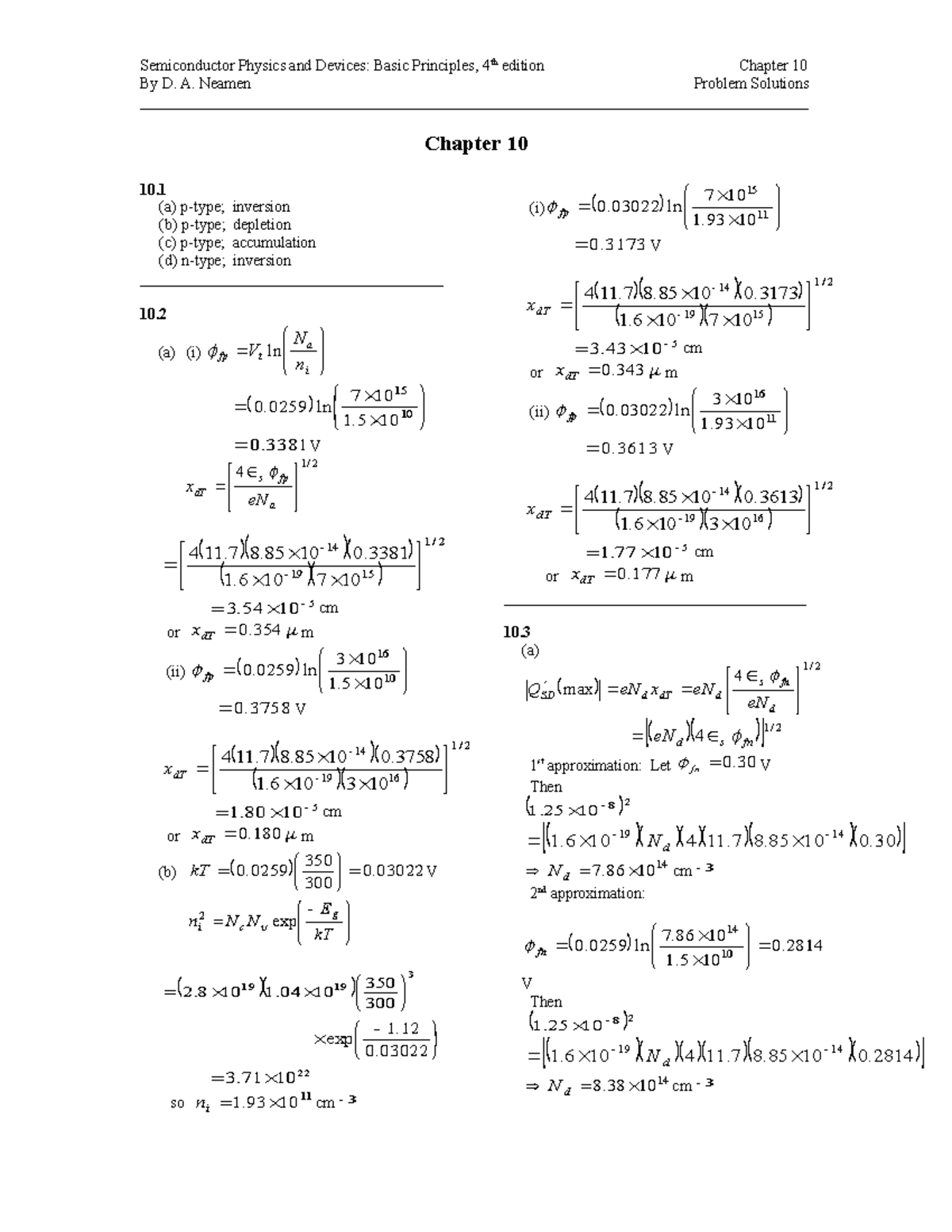 Semi4Final Prob Sol 10 - The coln of chap 10 - Semiconductor Physics ...