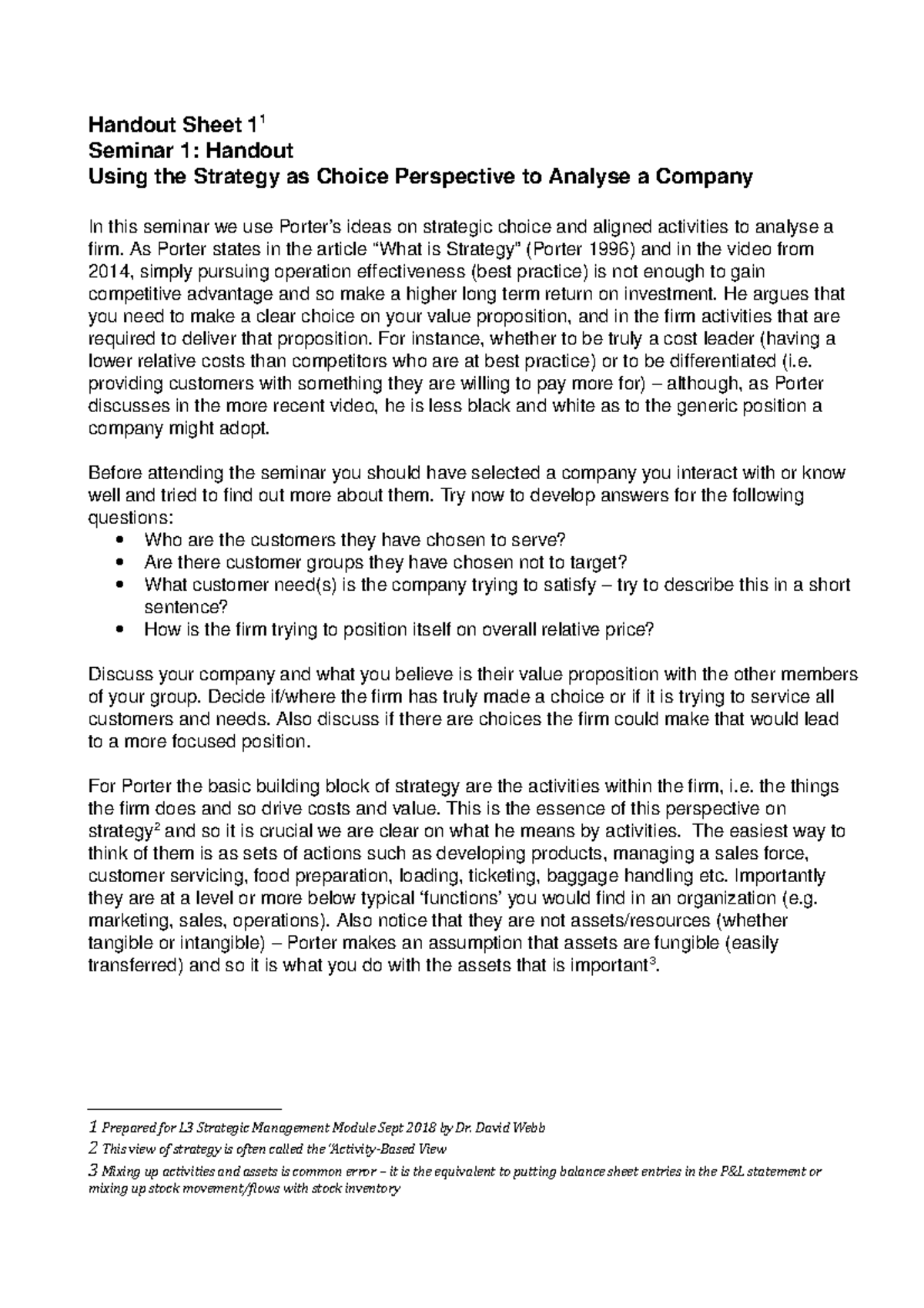 Seminar 1 Handout 2018 - Lecture notes 1 - HandoutSheet11 Semi nar1 ...