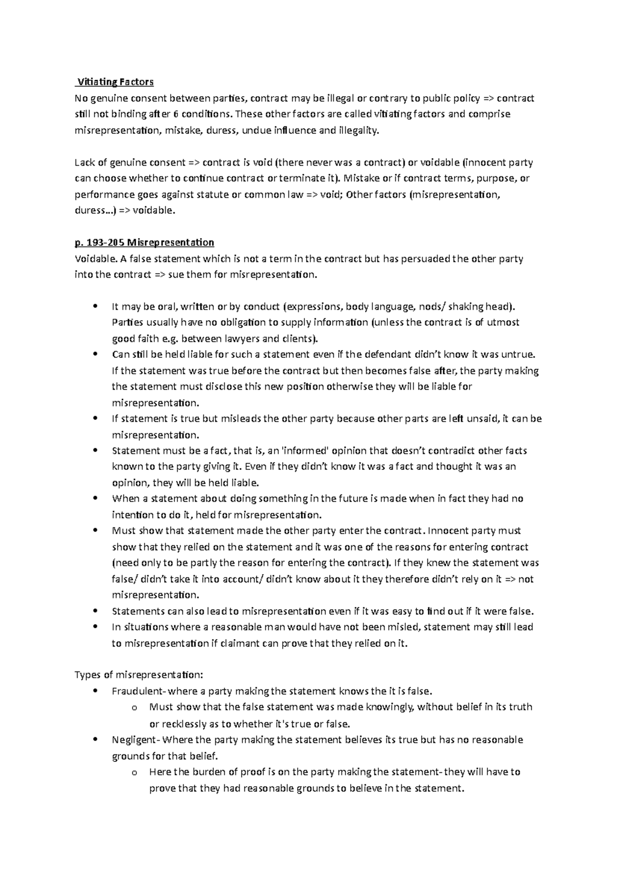 Consensus ad Idem - Business Law 2 - Vitiating Factors No genuine ...