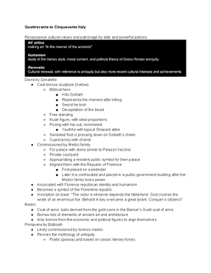 Lecture 16 Notes - ARTH 154 Introduction to Art History: Renaissance to ...