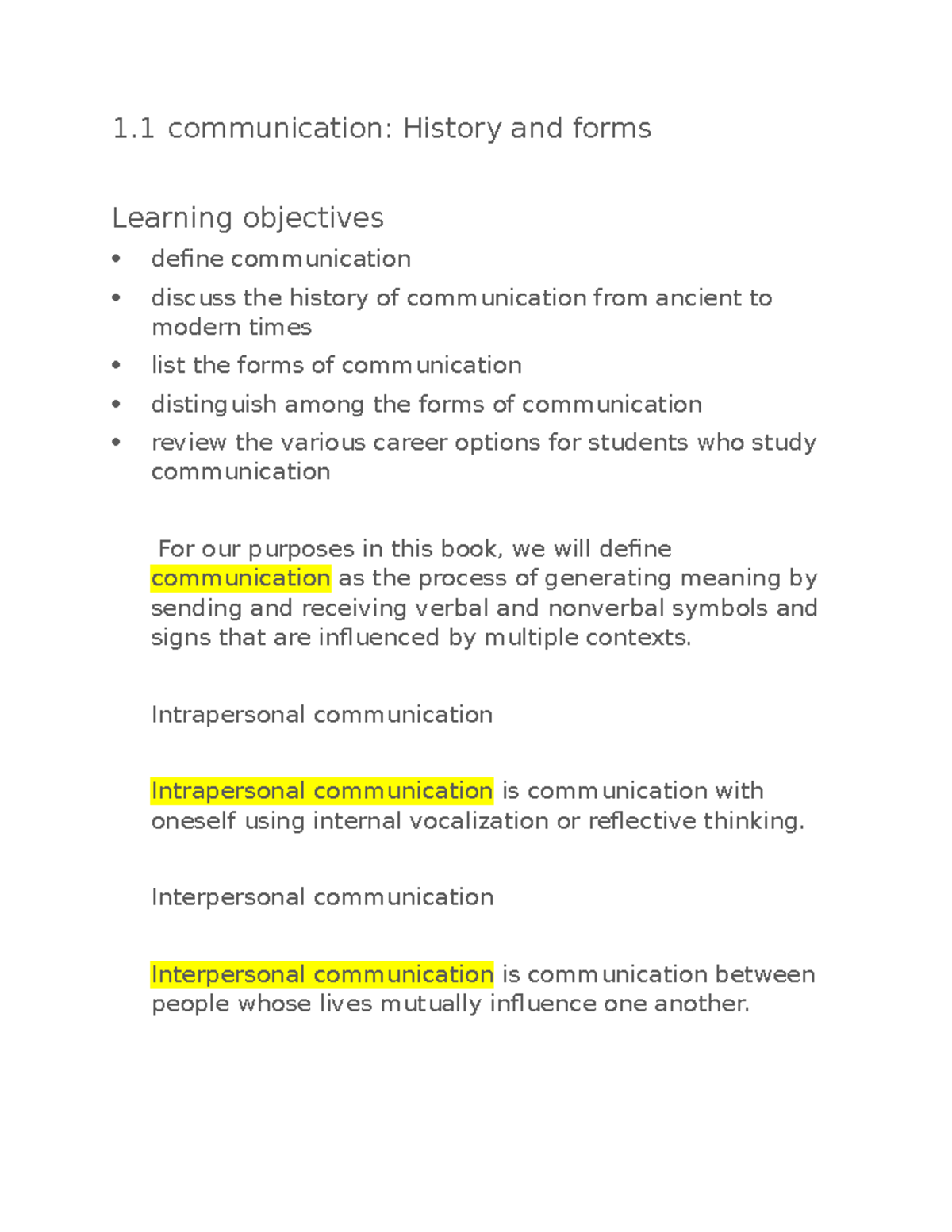 Notes 1 for intro of communication - 1 communication: History and forms ...